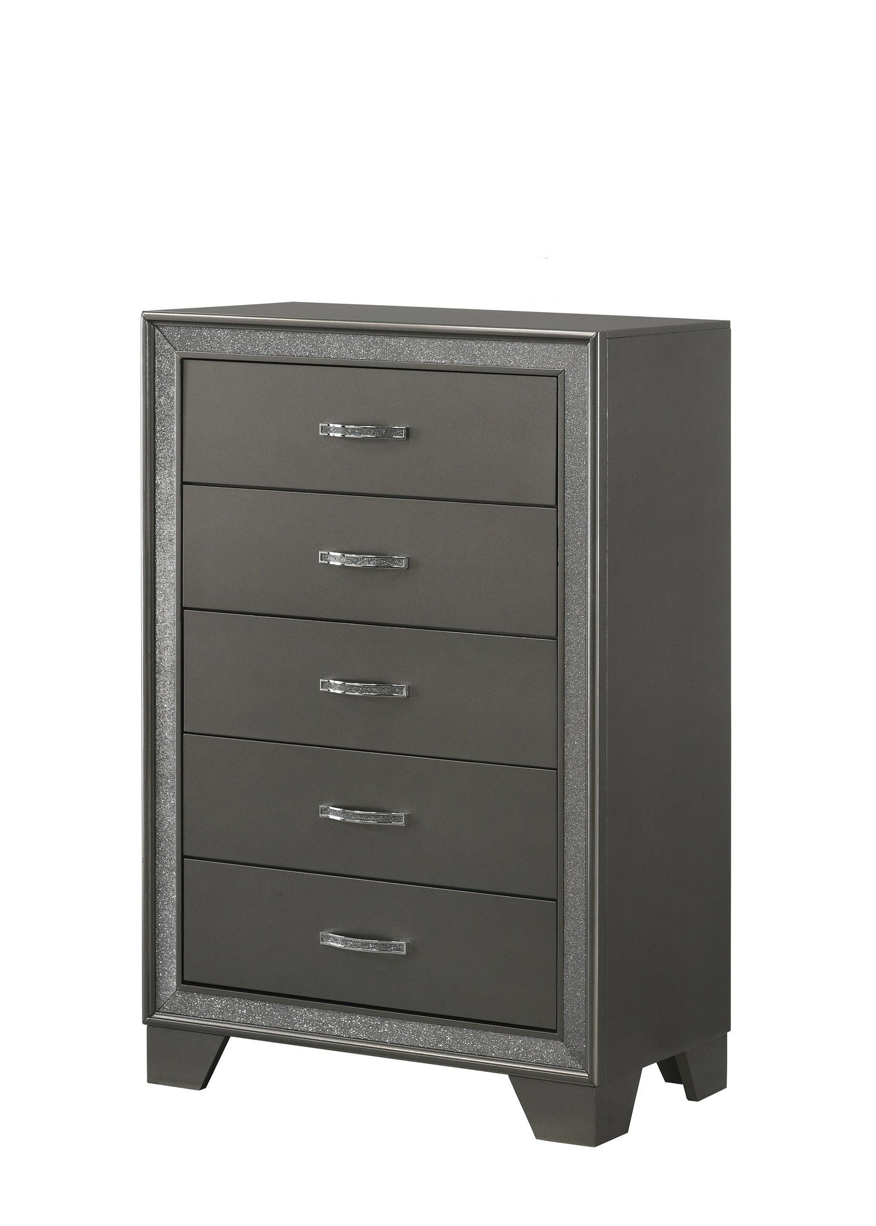 Kaia Night Stand Gray, Sleek And Modern Wood, Metal 2 Spacious Drawers - Ella Furniture
