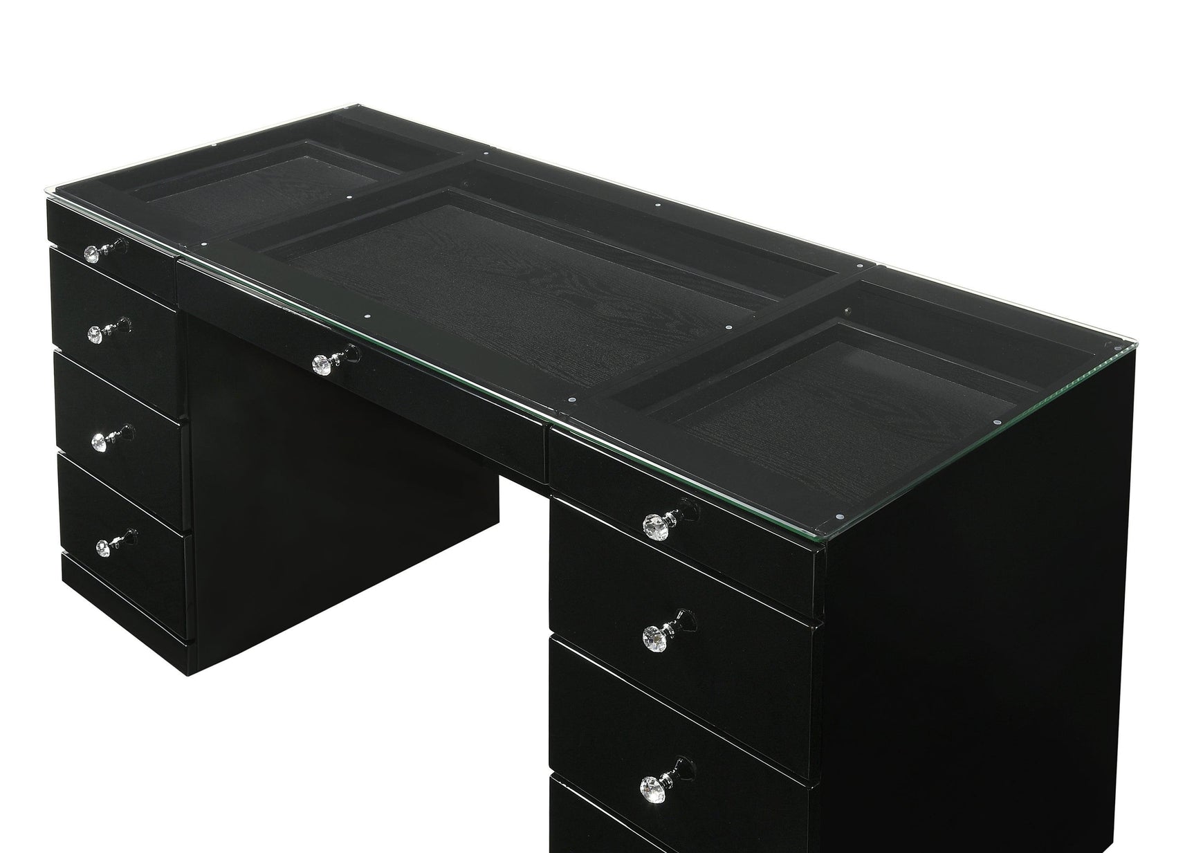 Avery Black Contemporary Sleek Veneers With Knob Vanity - Ella Furniture
