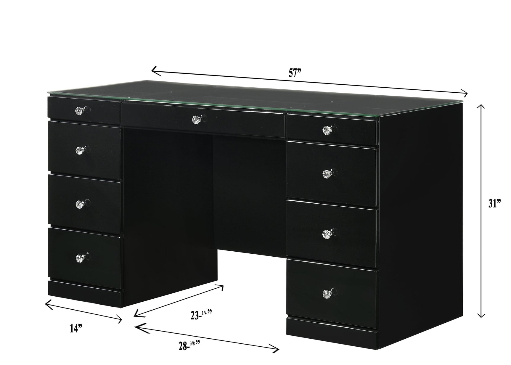 Avery Black Contemporary Sleek Veneers With Knob Vanity - Ella Furniture