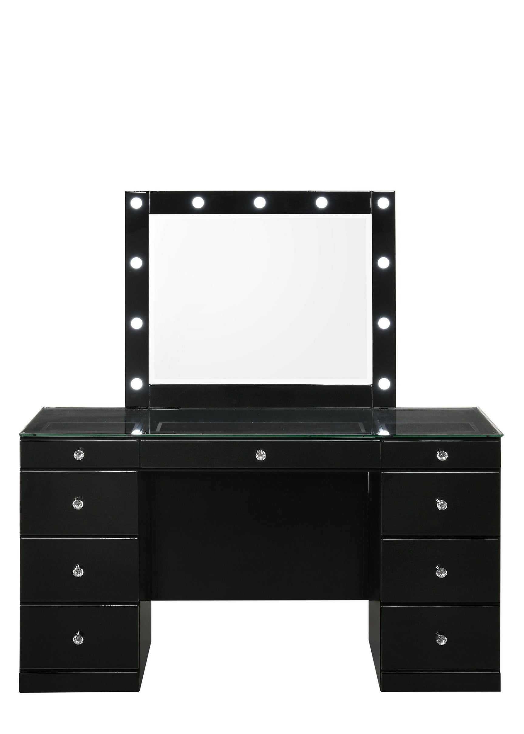 Avery Black Contemporary Sleek Veneers With Knob Vanity - Ella Furniture