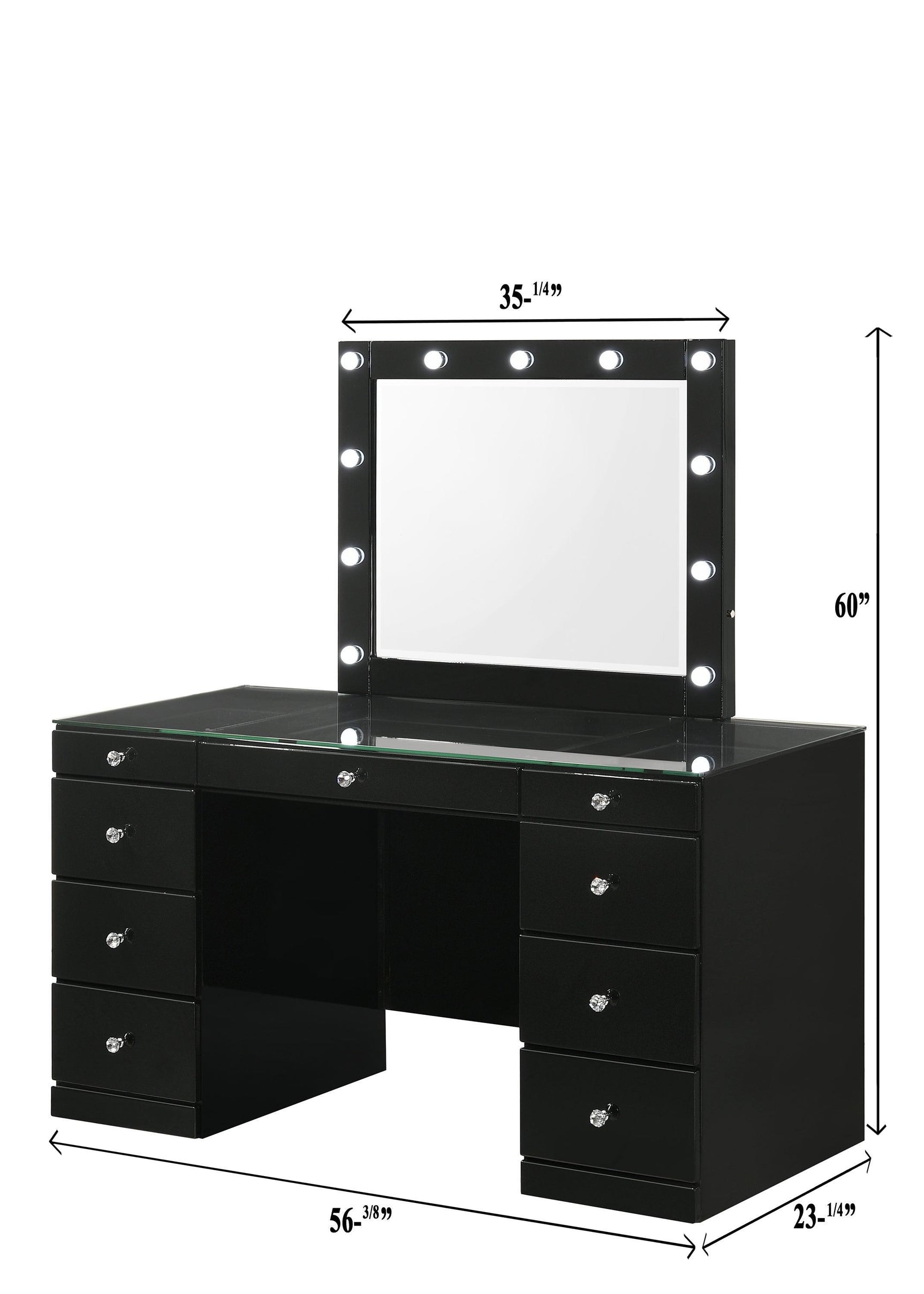 Avery Black Contemporary Sleek Veneers With Knob Vanity - Ella Furniture