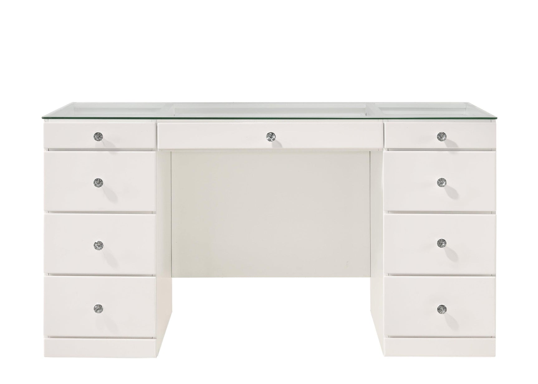Avery White Contemporary Sleek Veneers With Knob Vanity - Ella Furniture