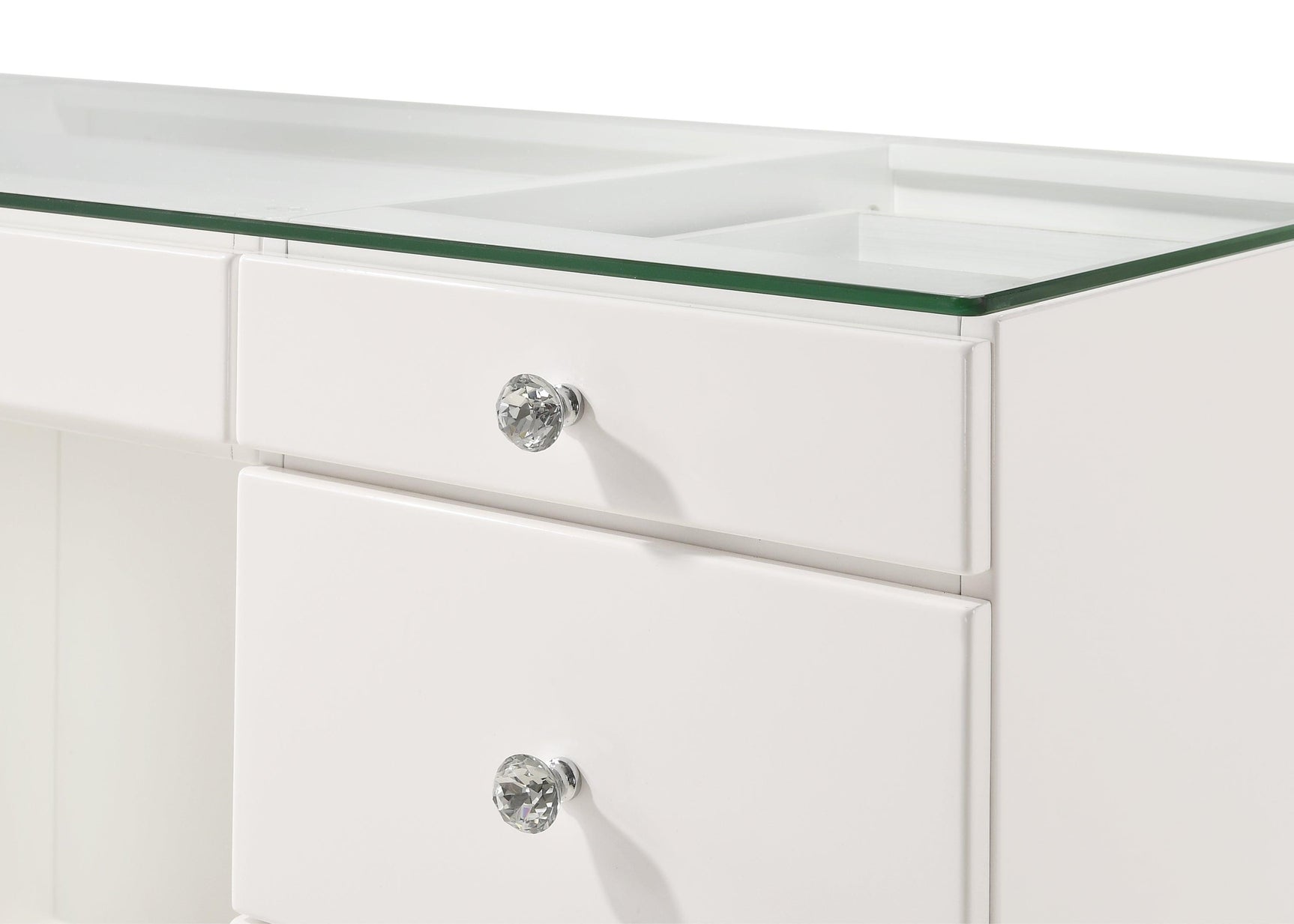 Avery White Contemporary Sleek Veneers With Knob Vanity - Ella Furniture