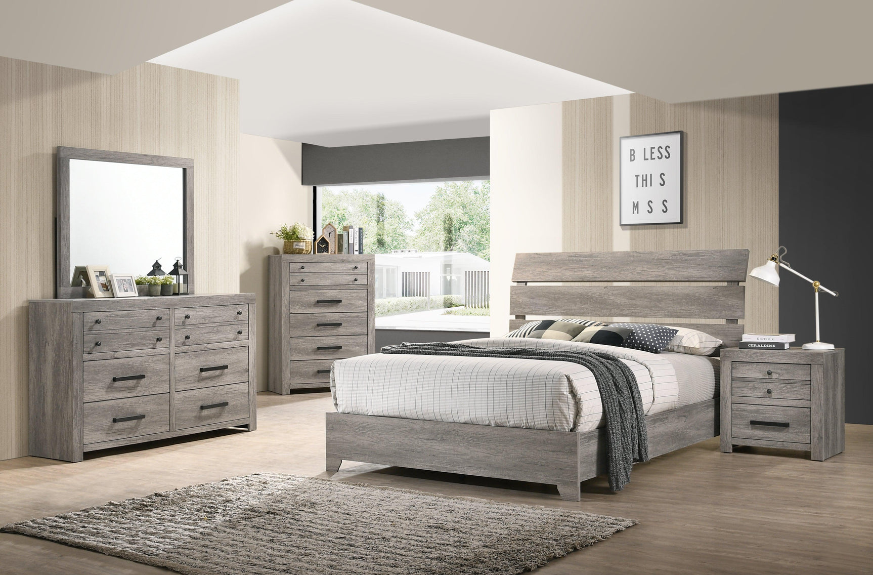 Tundra Gray Finish Sleek Contemporary Solid Hardwood Queen Platform Bed - Ella Furniture