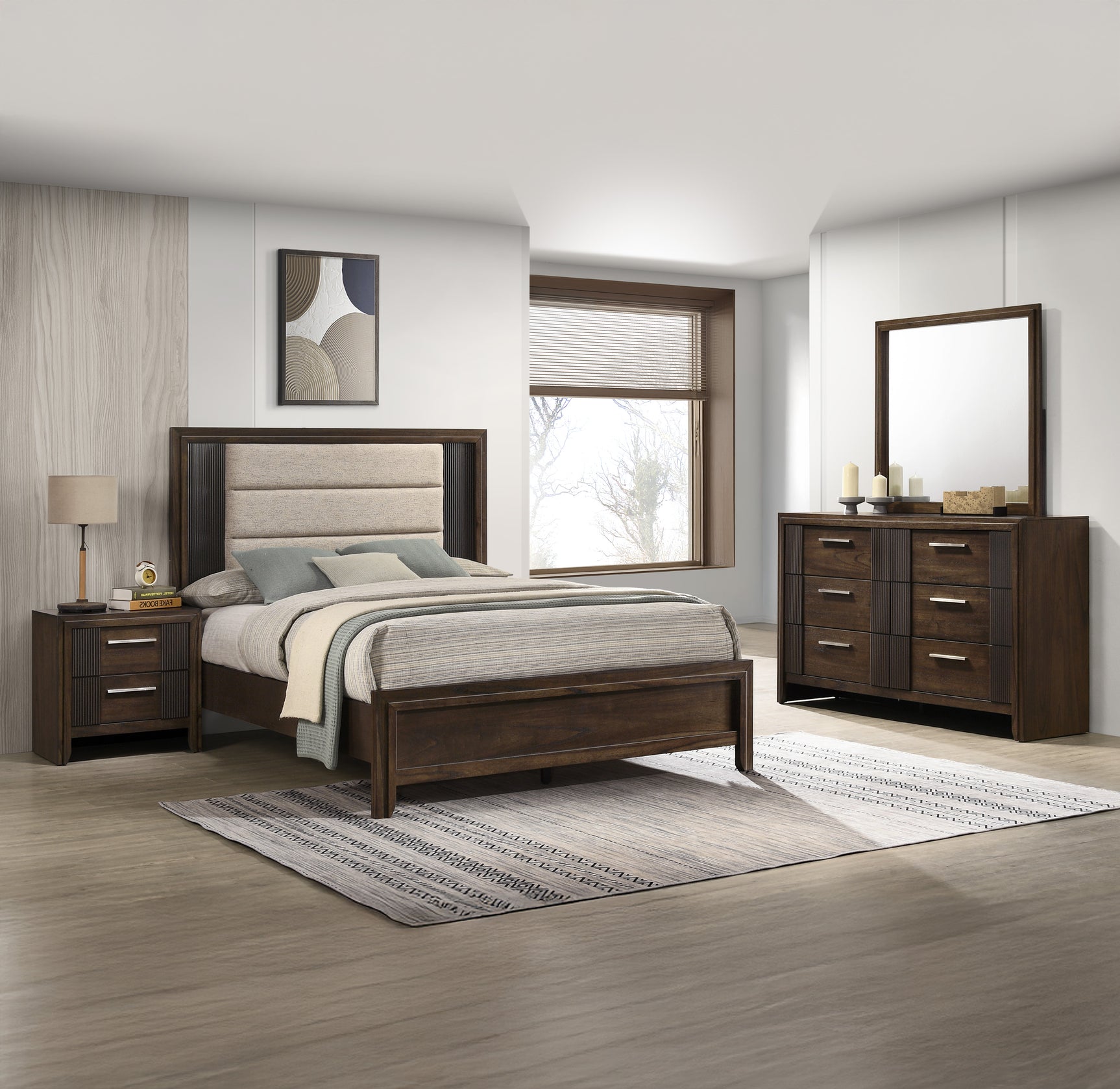 Carlton Brown Upholstered Panel King Bed