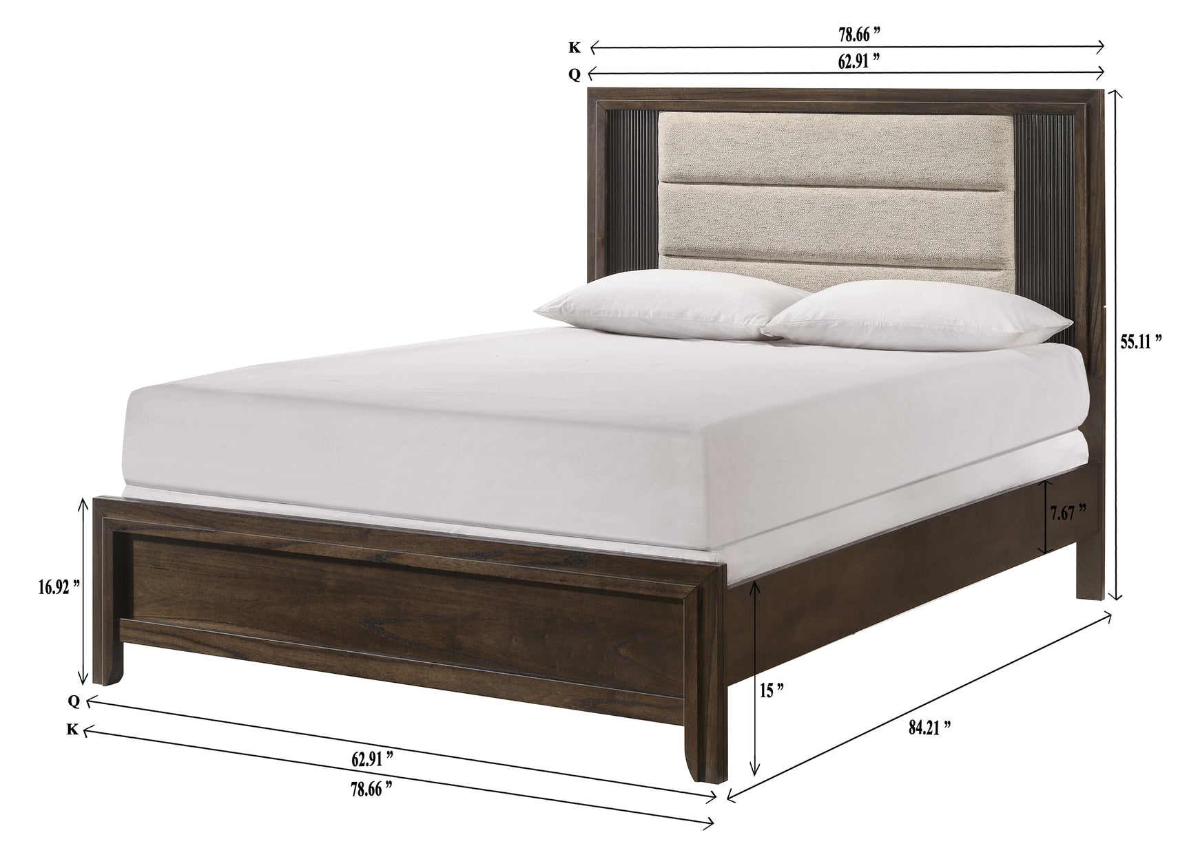Carlton Brown Upholstered Panel King Bed