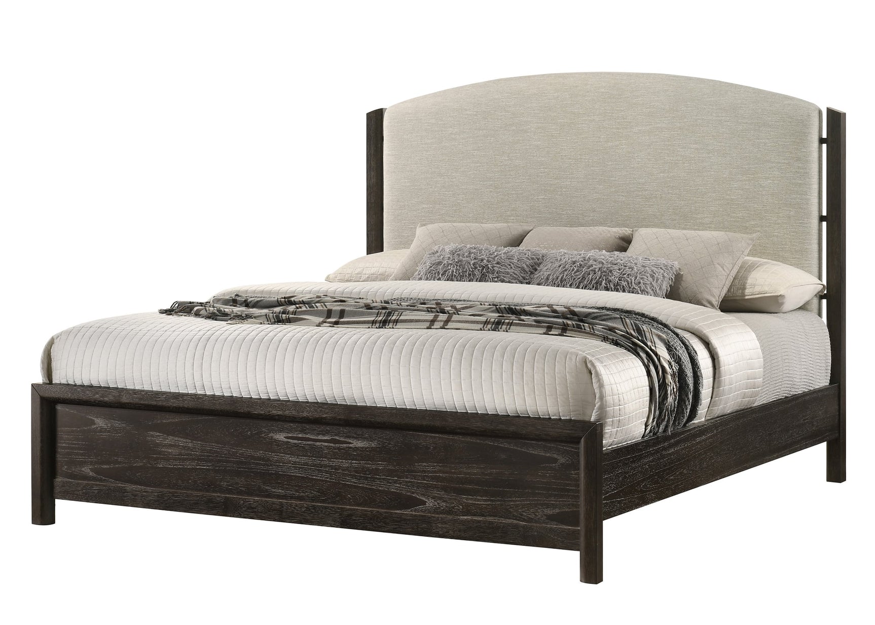 Ethel Dark Brown Upholstered Panel King Bed from Ella Furniture