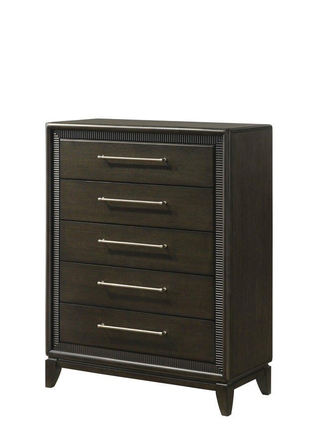 Saratoga Black Modern Contemporary Solid Wood And Veneers 5-Drawers Handle Accent Chest - Ella Furniture