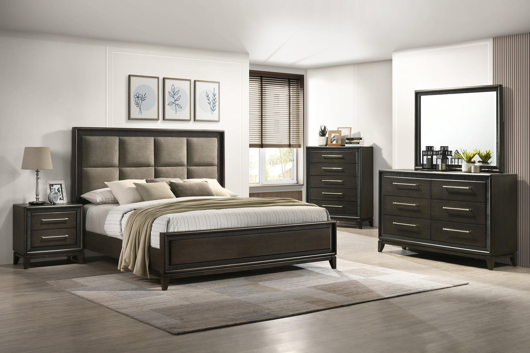 Saratoga Black Modern Contemporary Solid Wood And Veneers Fabric Upholstered King Bed - Ella Furniture
