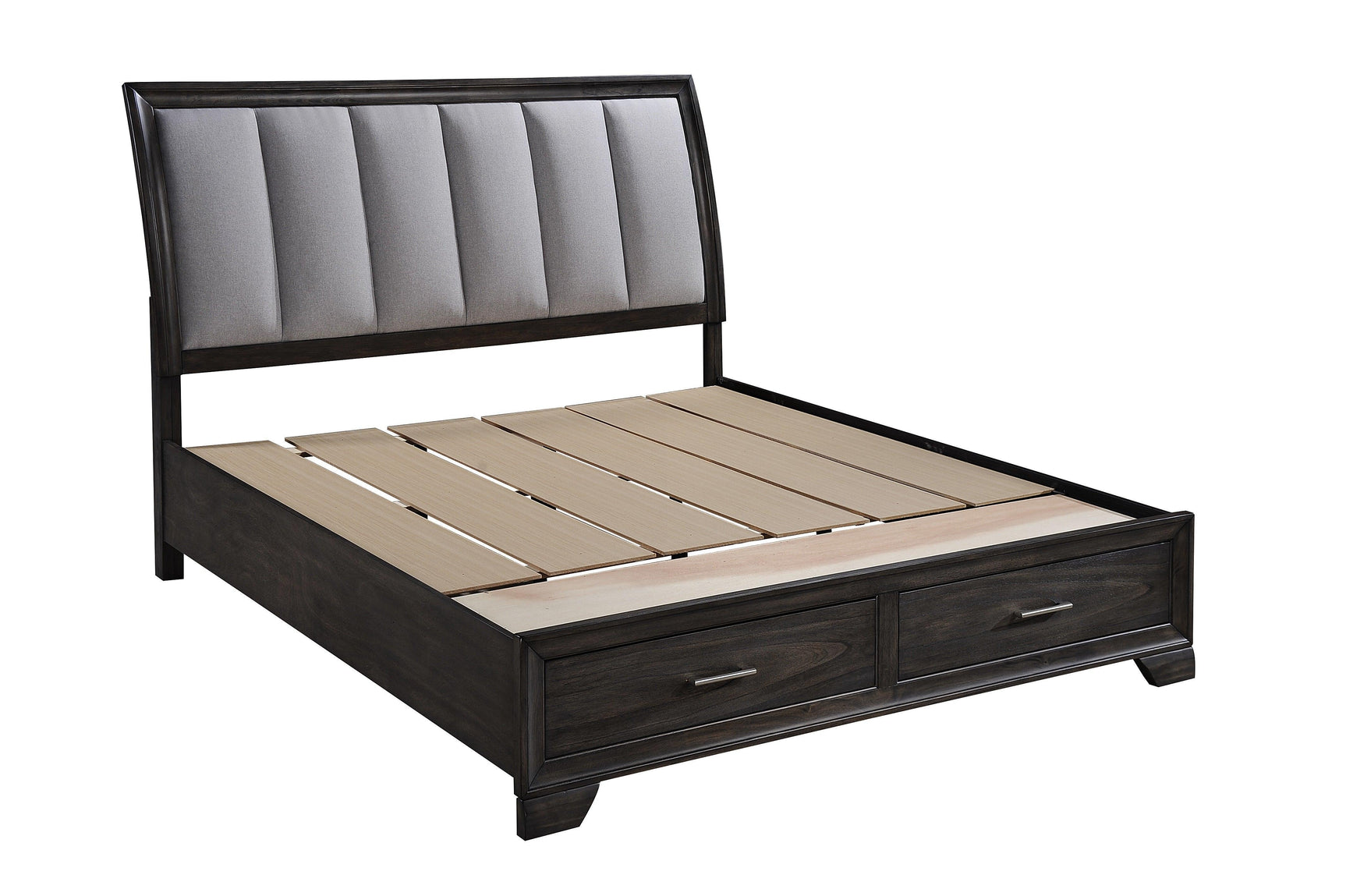 Jaymes Gray Sleek And Modern Contemporary Wood Queen Storage Fabric Upholstered Platform Bed - Ella Furniture