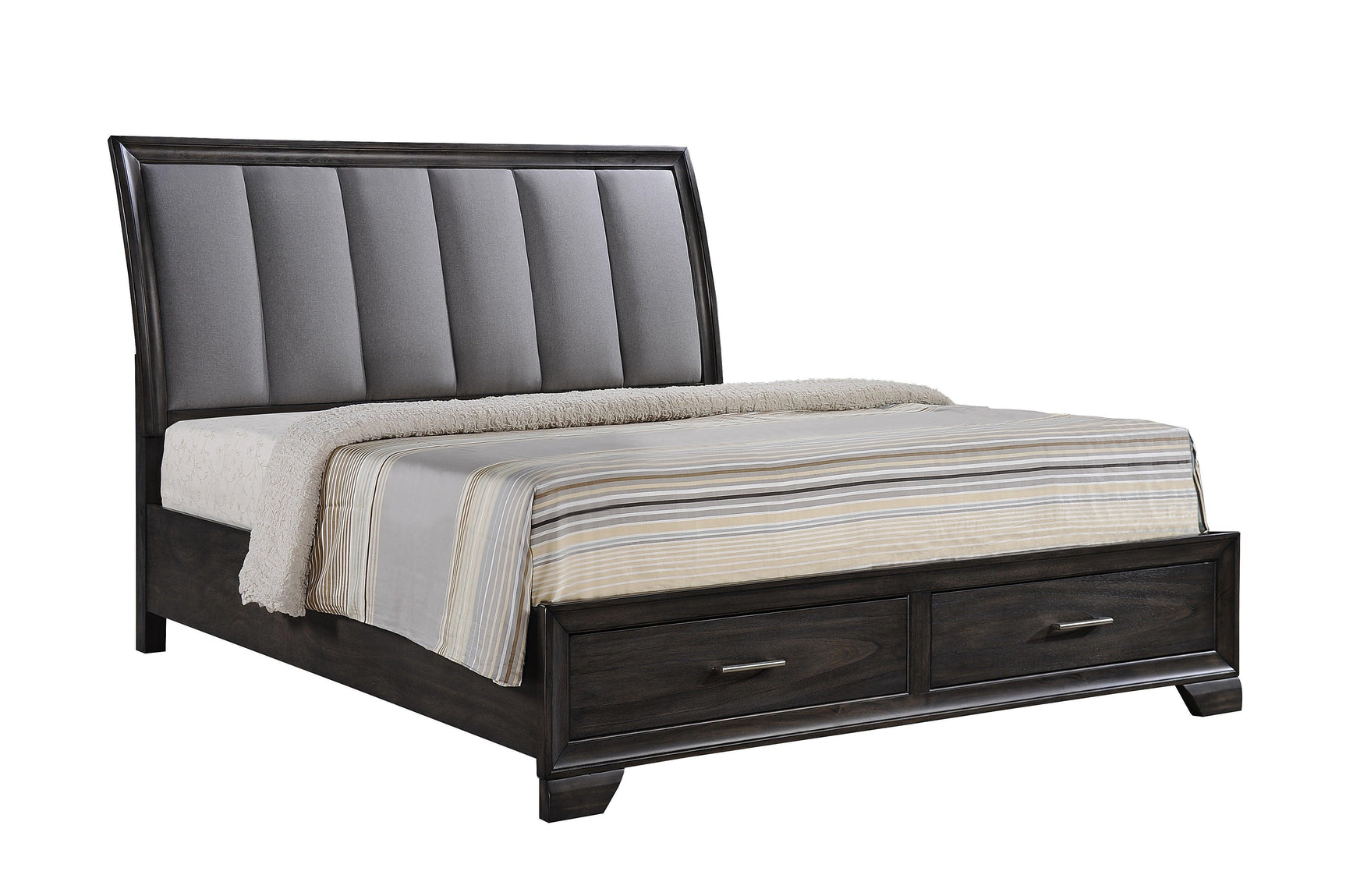 Jaymes Gray Sleek And Modern Contemporary Wood Queen Storage Fabric Upholstered Platform Bed - Ella Furniture