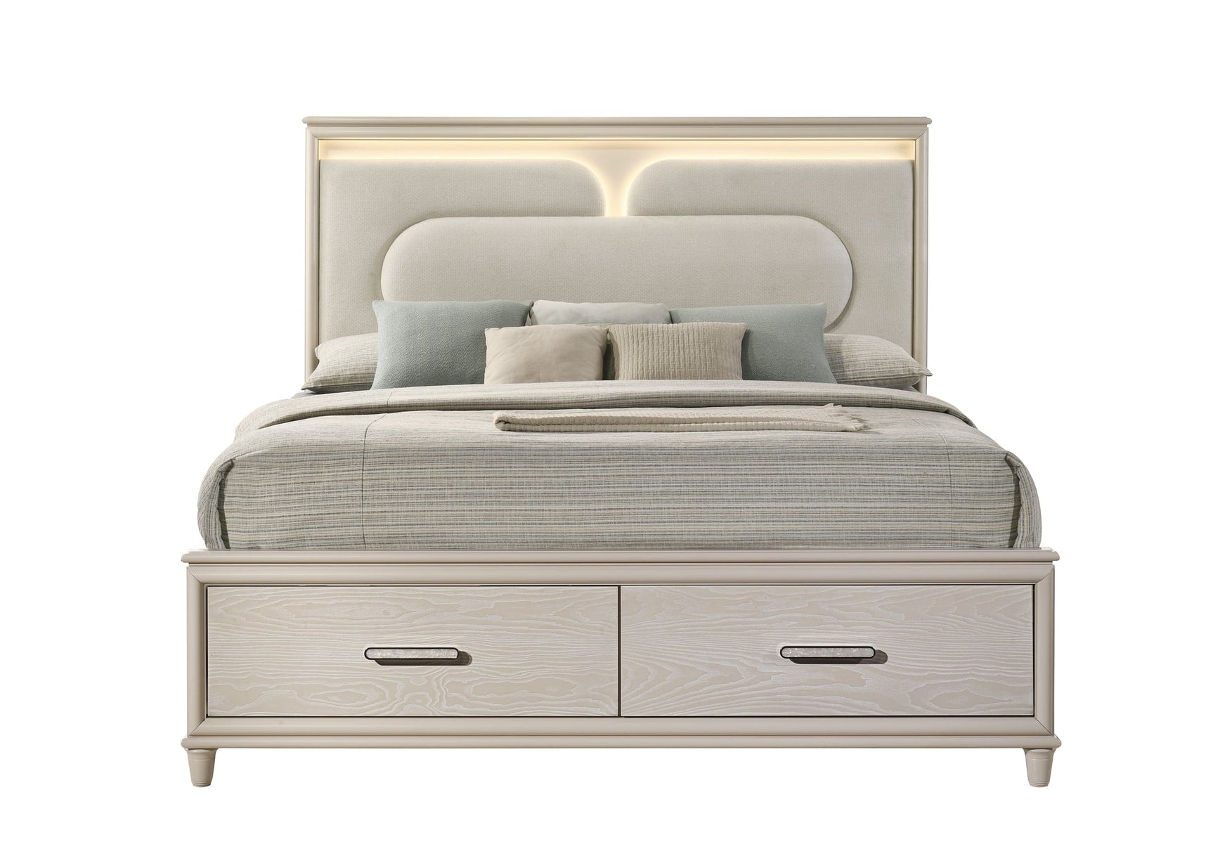 Aviana Beige Upholstered LED Storage Platform Bedroom Set