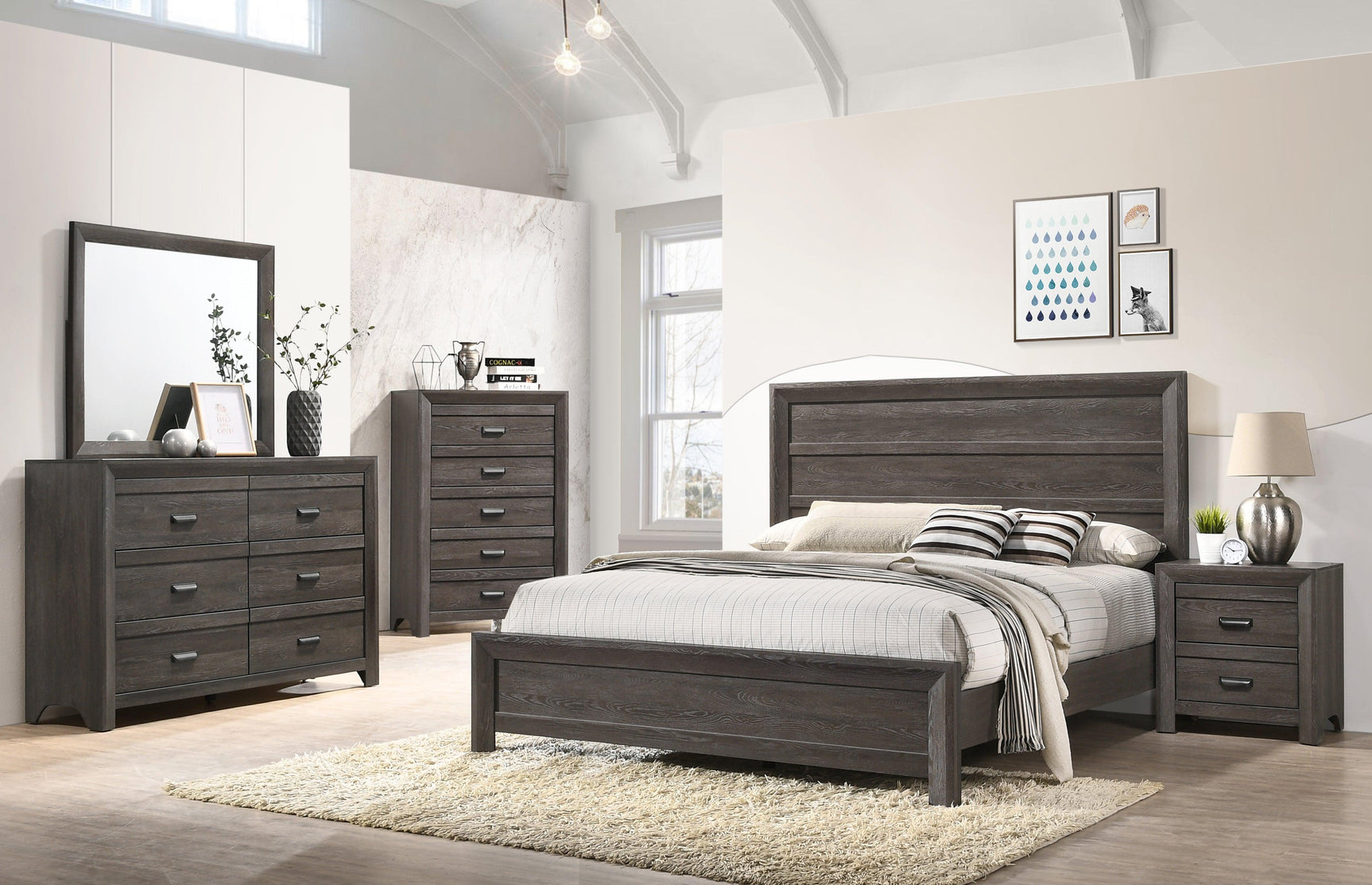 Adelaide Brown Finish Classic And Modern Contemporary Wood Panel Bedroom Set - Ella Furniture