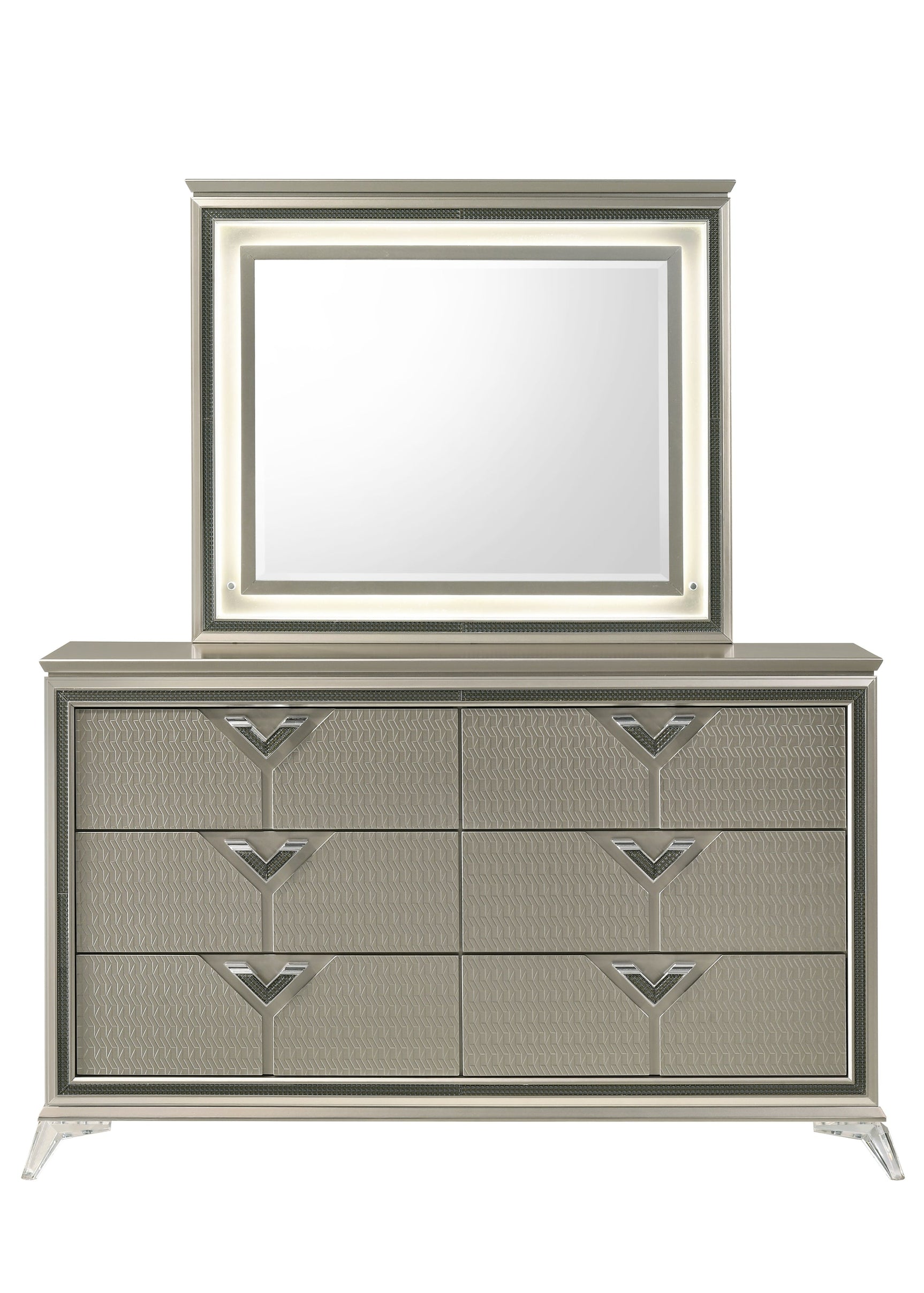 Larana Champagne Upholstered LED Panel Bedroom Set