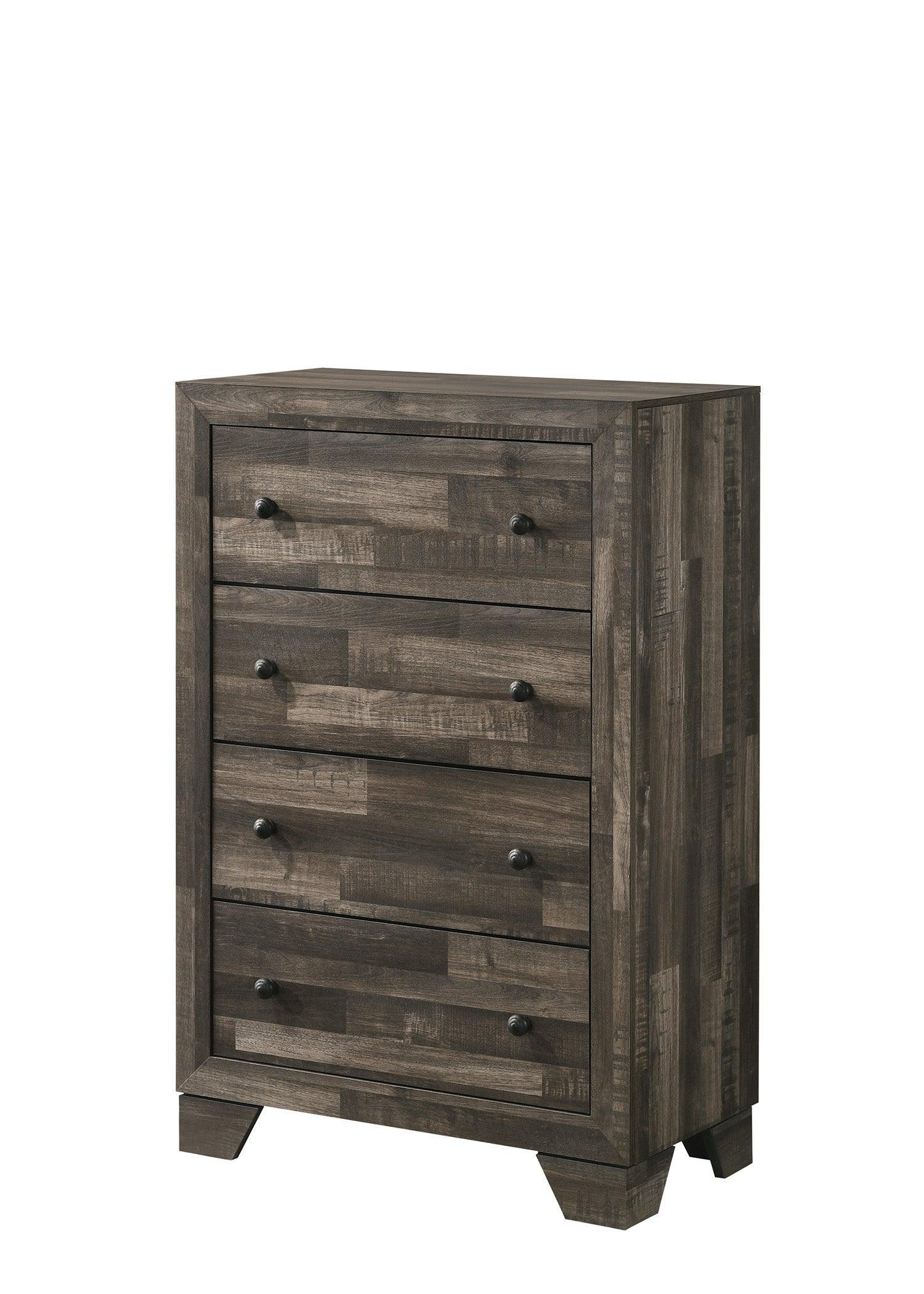 Atticus Chest Brown, Sleek And Modern Wood, Nickel Knob 4 Drawers - Ella Furniture