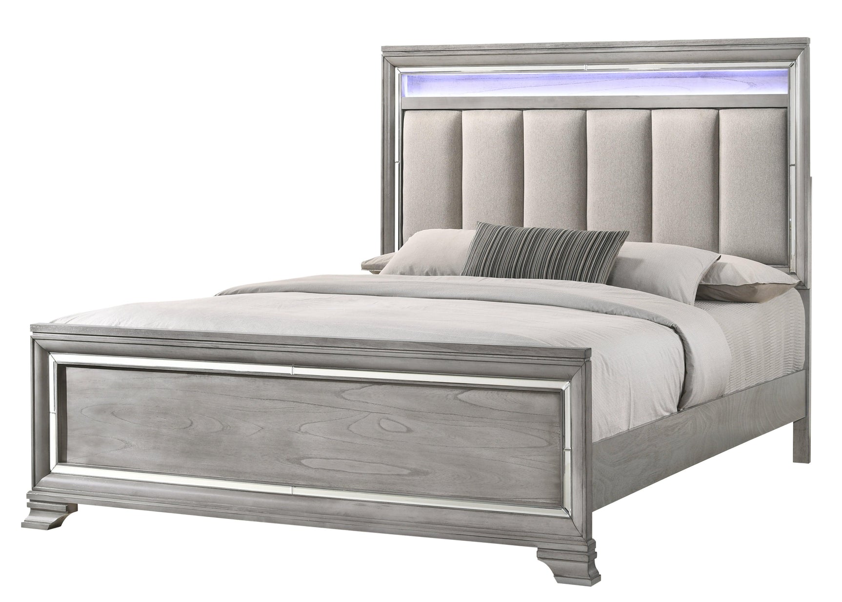 Vail Gray Finish Contemporary LED Upholstered Wood Panel Bedroom Set - Ella Furniture