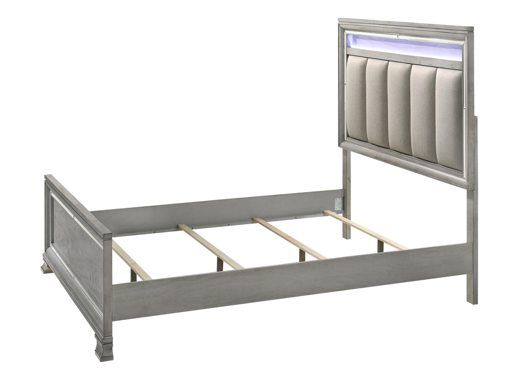 Vail Gray Sleek And Modern Sturdy Metal And Wood Queen LED Fabric Upholstered Panel Bed - Ella Furniture