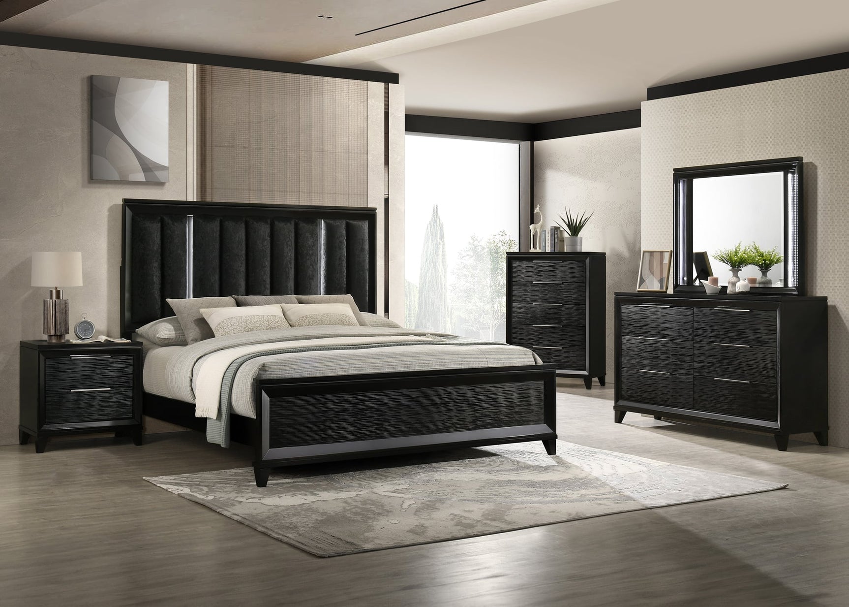 Cressida Black Upholstered Panel King Bed view 2
