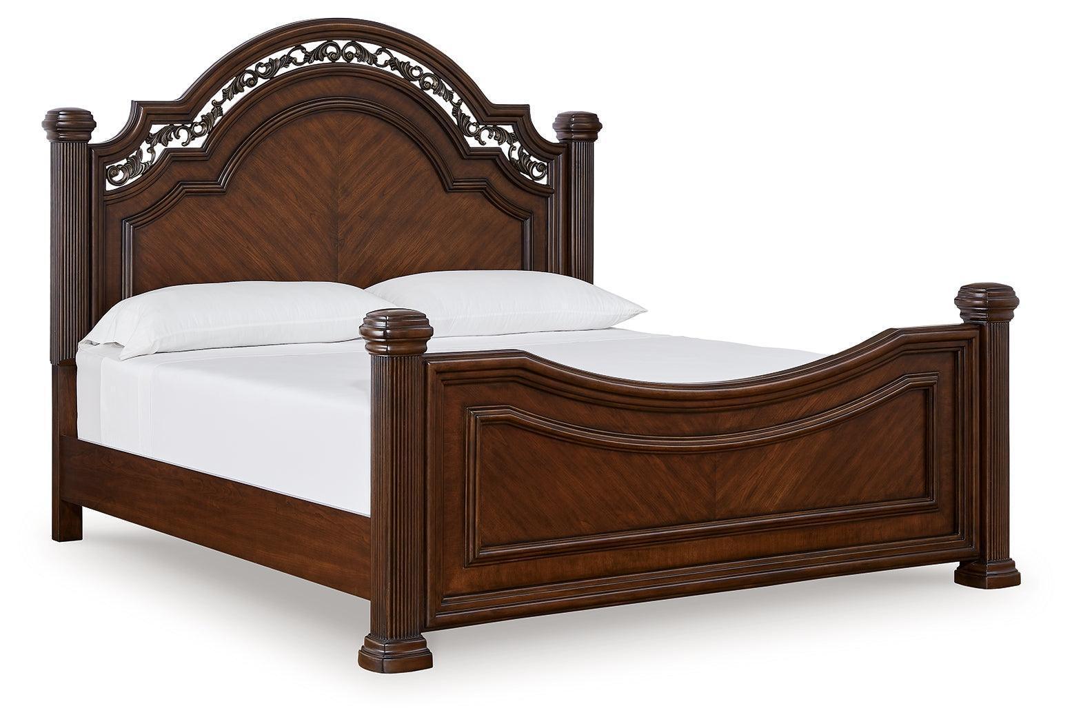 Lavinton Brown Queen Poster Bed with Ornate Headboard