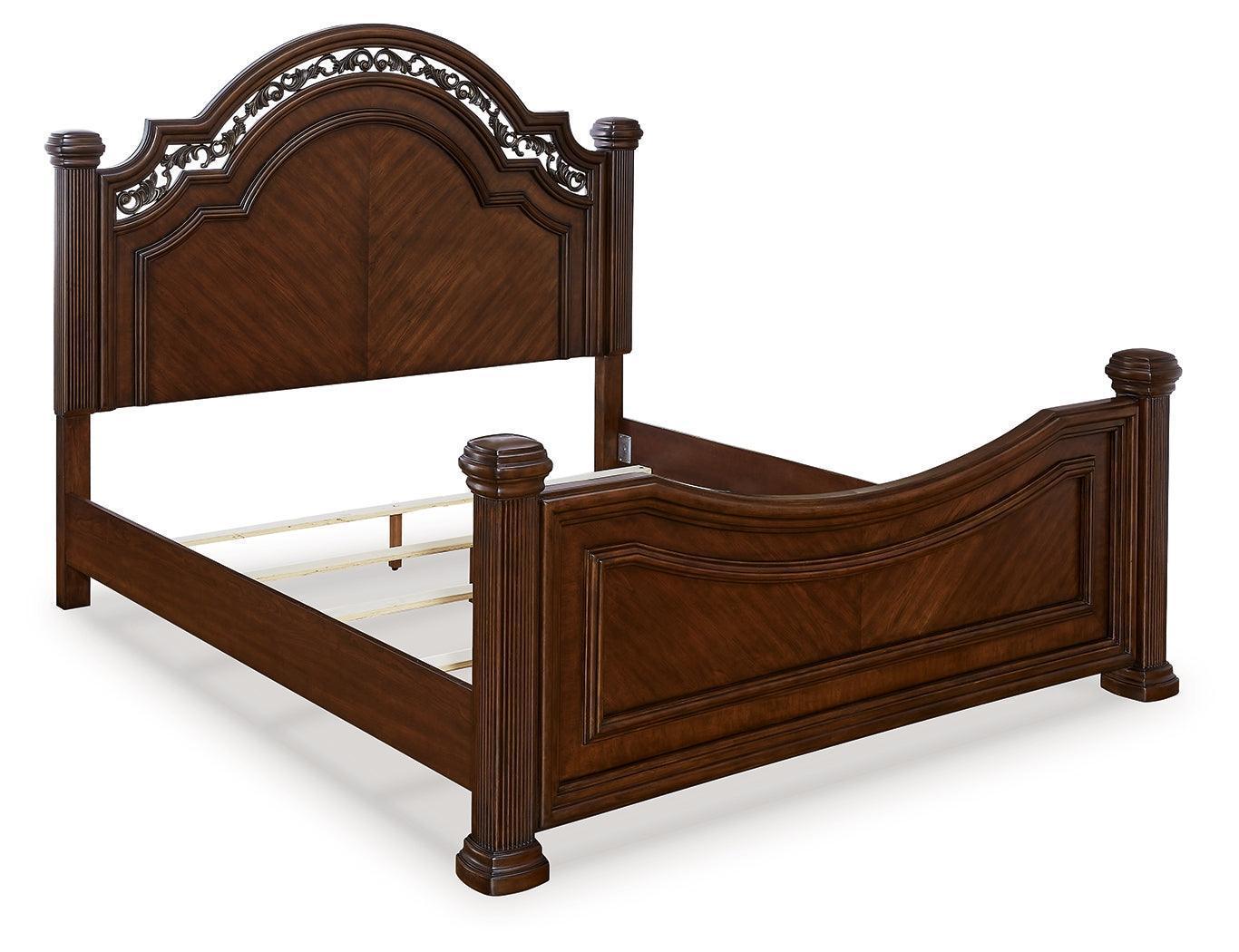 Lavinton Brown Queen Poster Bed with Ornate Headboard