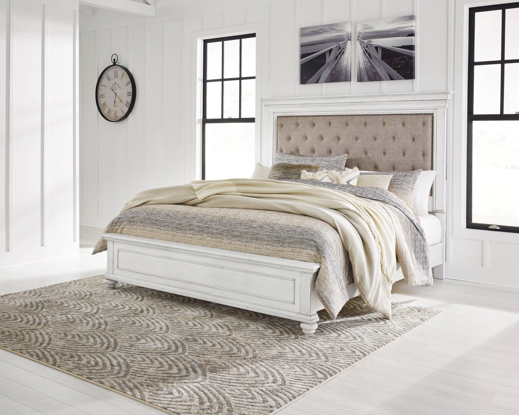 Kanwyn Whitewash Queen Panel Bed - Ella Furniture