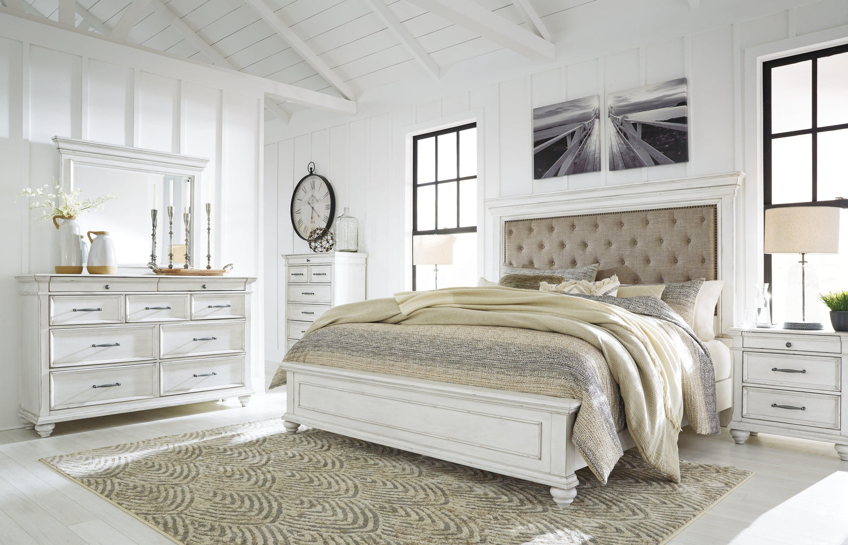Kanwyn Whitewash Queen Panel Bed - Ella Furniture