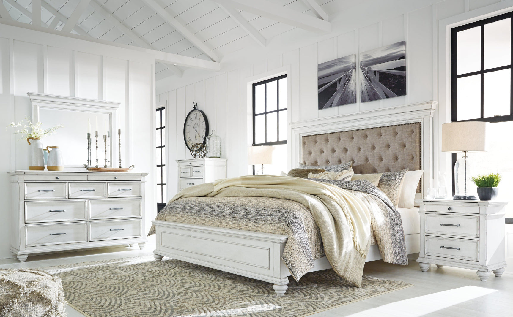 Kanwyn Whitewash Queen Panel Bed - Ella Furniture