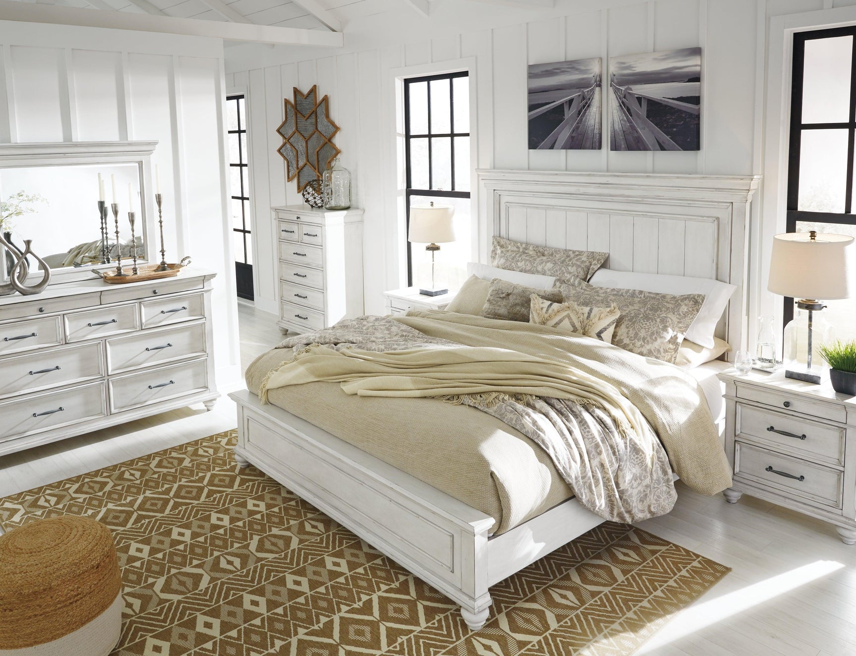 Kanwyn Whitewash King Panel Bed B777B8 - Ella Furniture