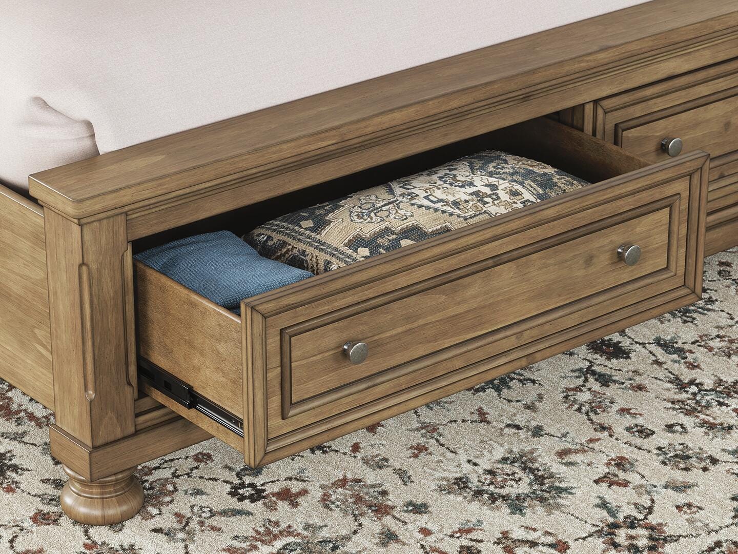 Feddinger Medium Brown Storage Sleigh Bedroom Set King 3: Bed, Dresser, Mirror from Ella Furniture