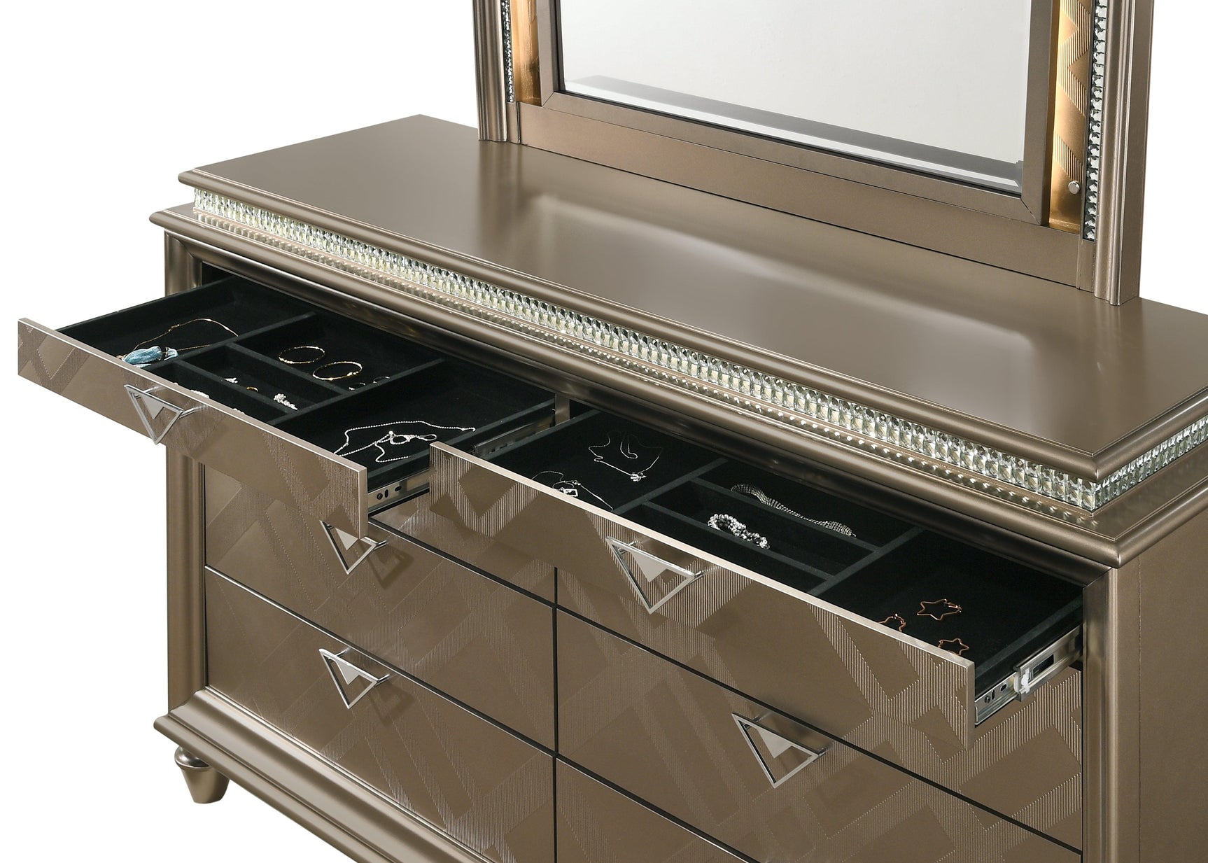 Cristal Chest Gold, Modern Contemporary, Glass 5 Drawers - Ella Furniture