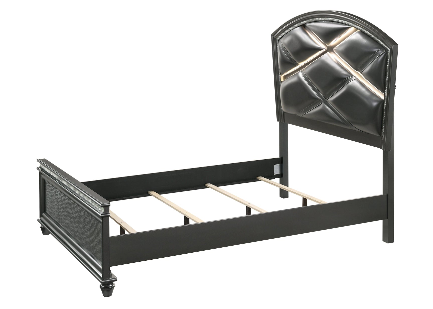 Adira Gray Moder And Contemporary Wood Queen LED Faux Leather Upholstered Panel Bed - Ella Furniture