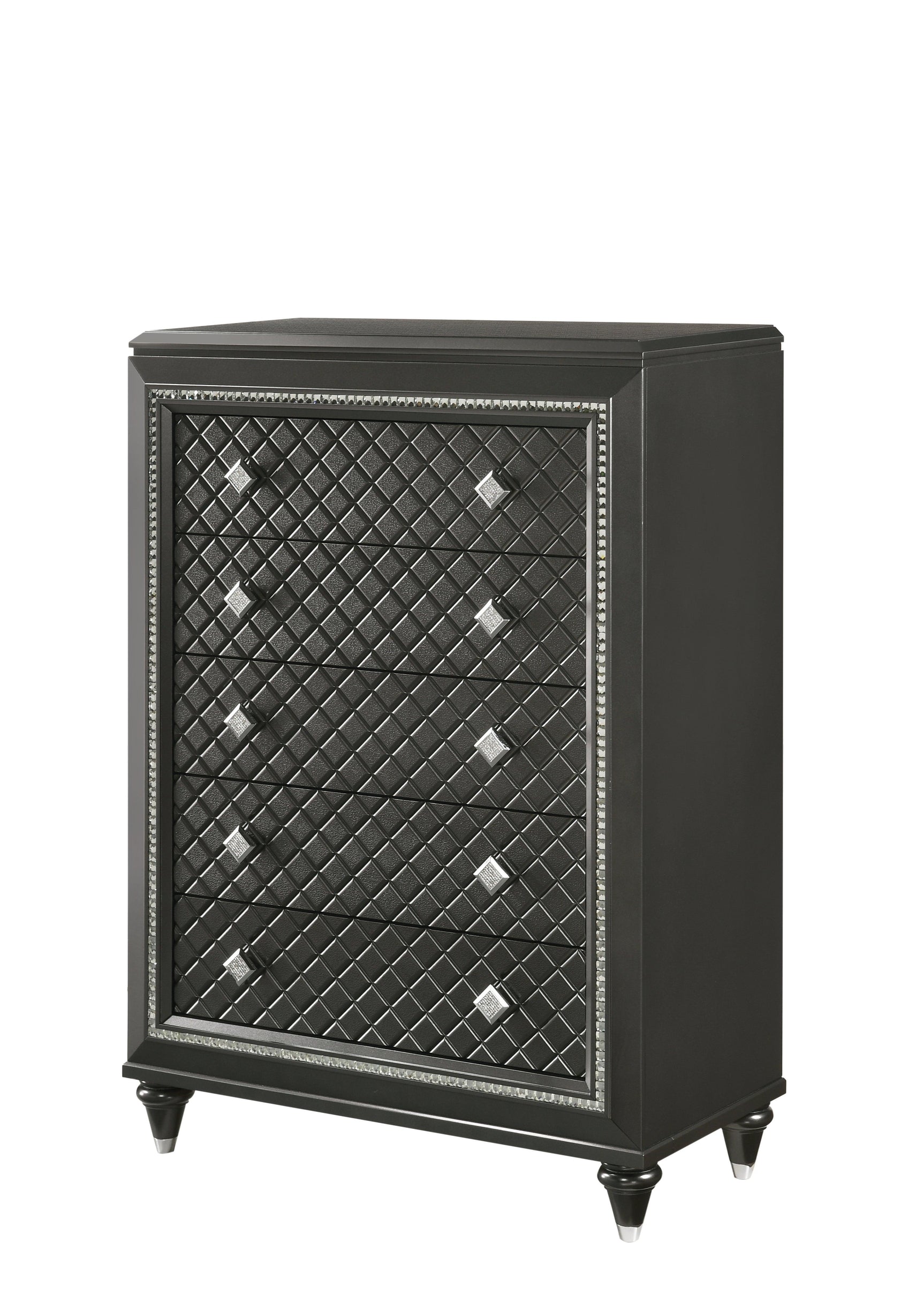 Giovani Chest Black/Gray, Contemporary Modern Faux, Crystal 5 Drawers - Ella Furniture