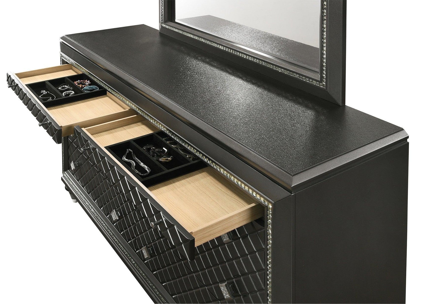 Giovani Dresser Gray, Modern Jewelry Tray Drawers - Ella Furniture