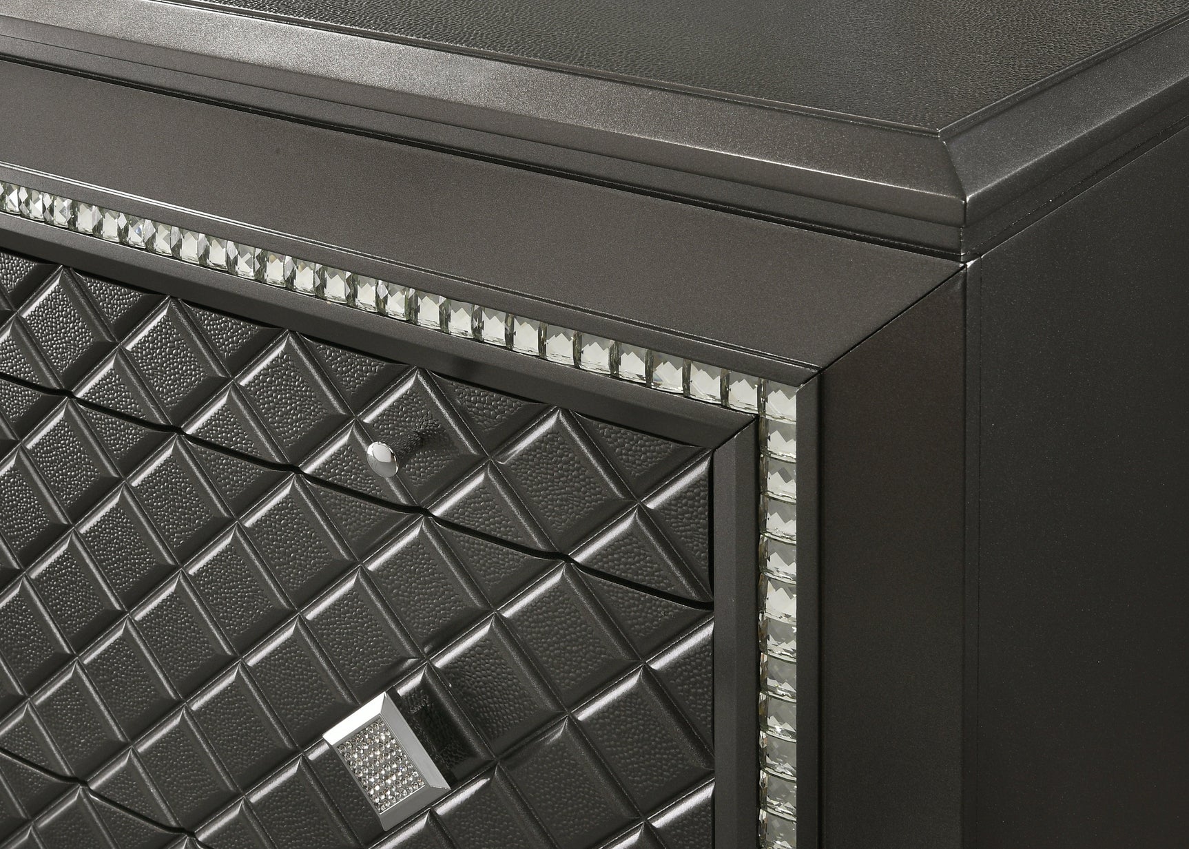 Giovani Chest Black/Gray, Contemporary Modern Faux, Crystal 5 Drawers - Ella Furniture