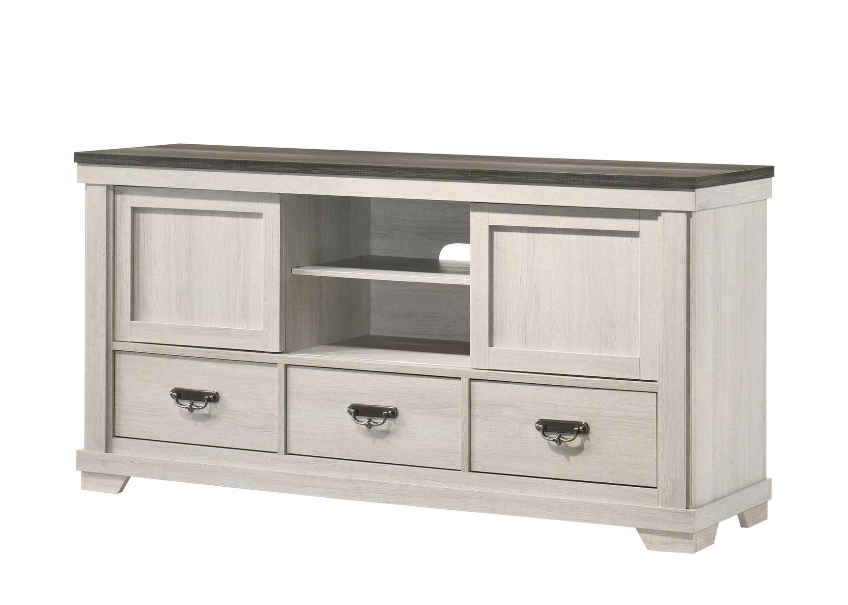 Leighton Tv Stand, Ample Storage With Two Open Compartments, Wooden Doors, Adorned With Metal Pull Handles, Bracket feet - Ella Furniture