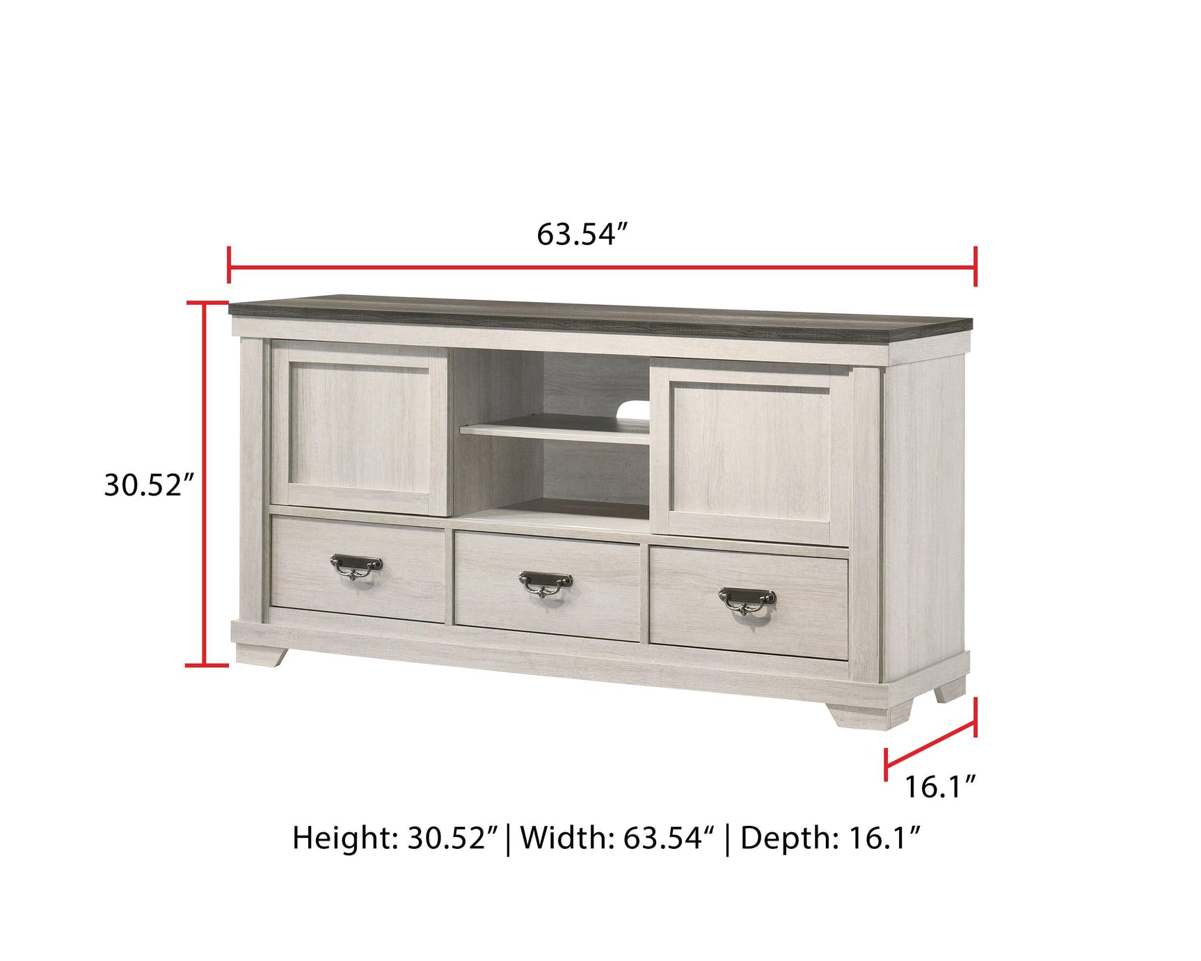 Leighton Tv Stand, Ample Storage With Two Open Compartments, Wooden Doors, Adorned With Metal Pull Handles, Bracket feet - Ella Furniture