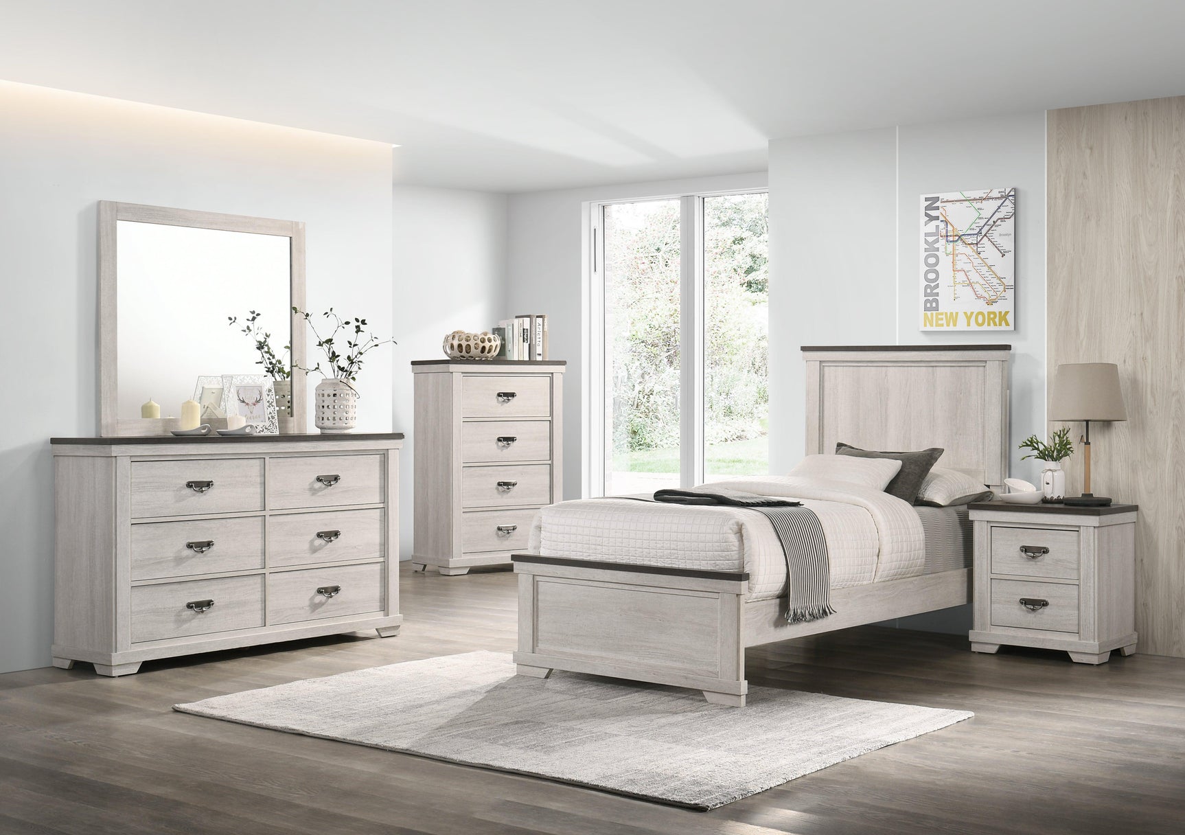 Leighton Cream/Brown Classic And Modern, Wood Panel Bedroom Set - Ella Furniture