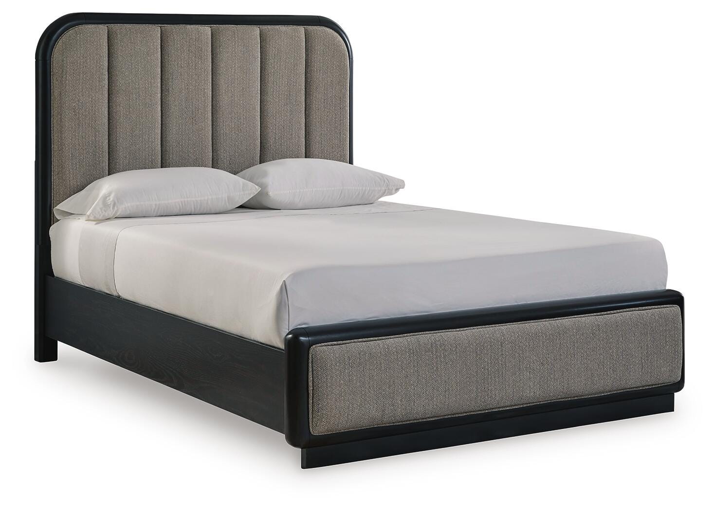 Rowanbeck Gray/Black Upholstered Panel Bedroom Set angled view