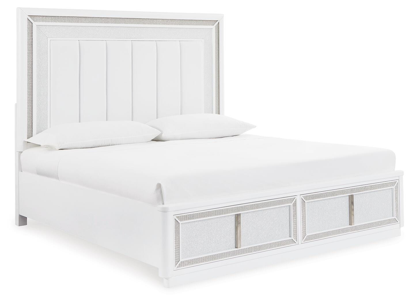 Chalanna White Upholstered Storage Bedroom Set angled view
