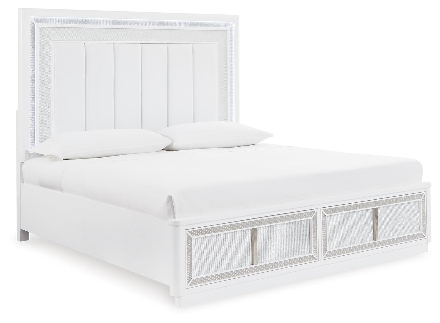 Chalanna White Upholstered Storage Bedroom Set angled view