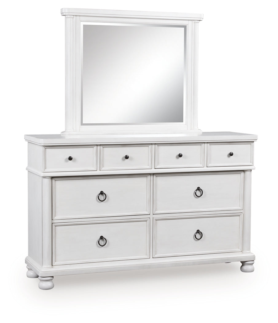 Rowlenstown Antique White Dresser and Mirror