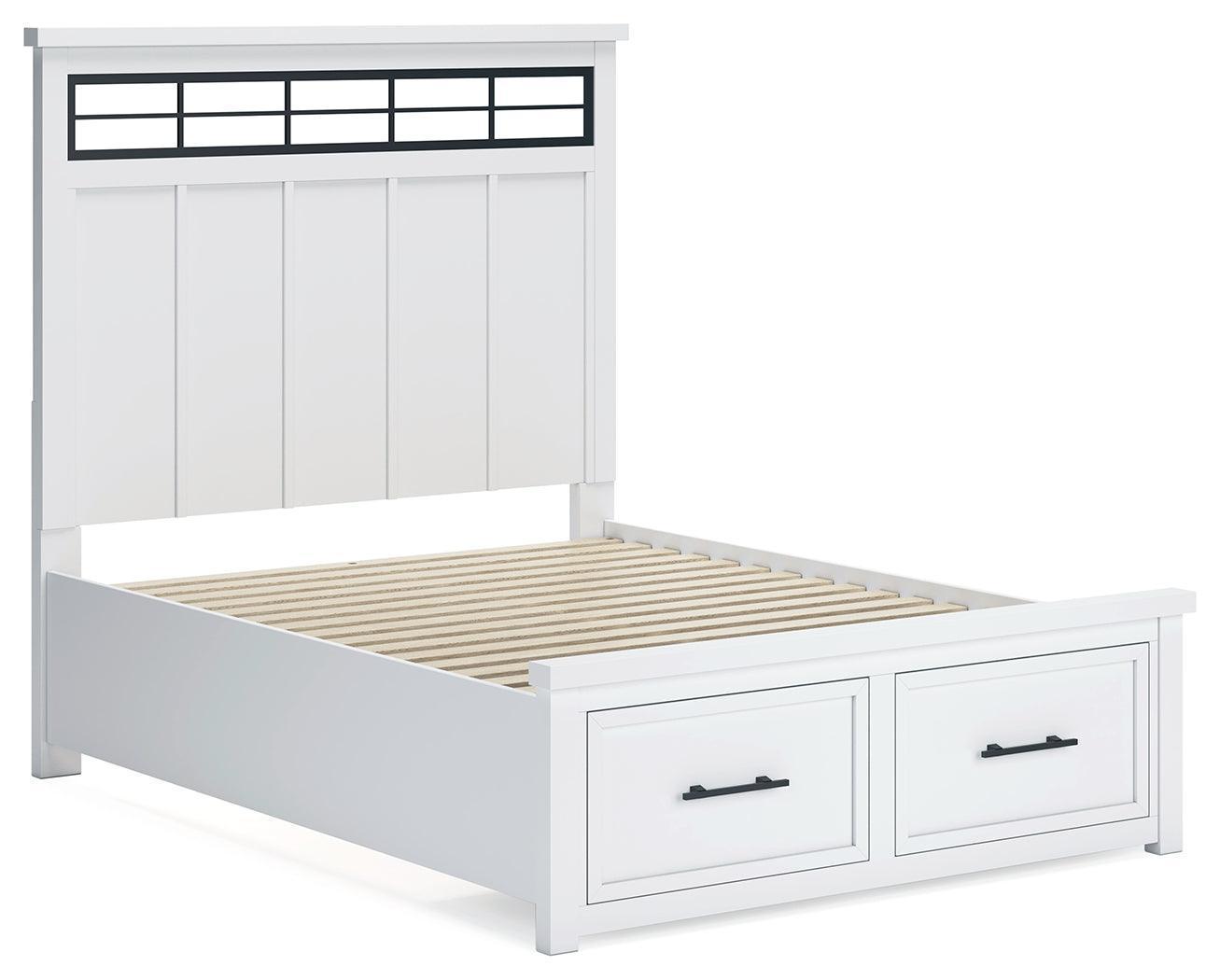 Ashbryn White Natural Queen Panel Storage Bed