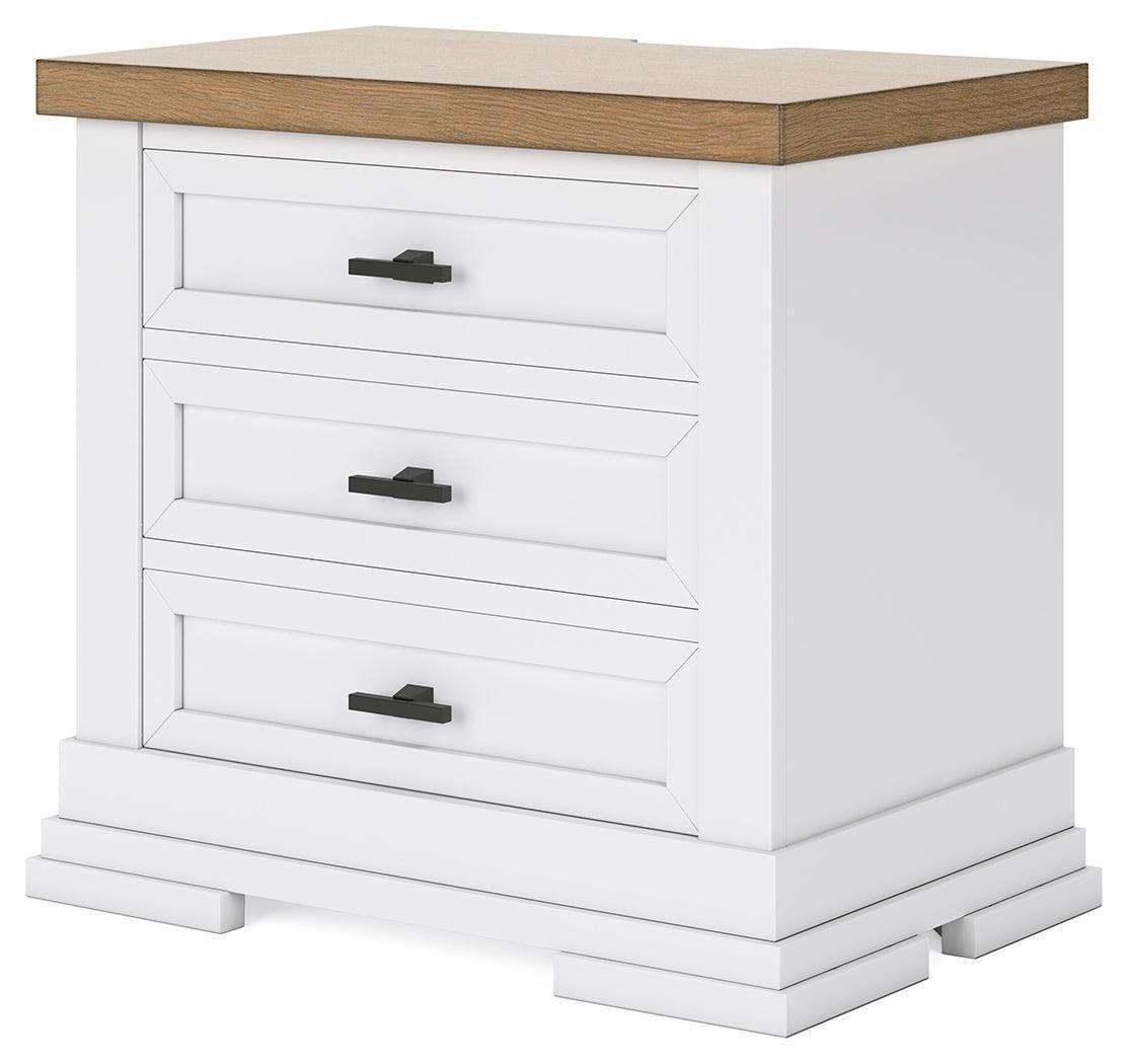 Ashbryn Two-Tone White and Natural Nightstand with Charging Ports