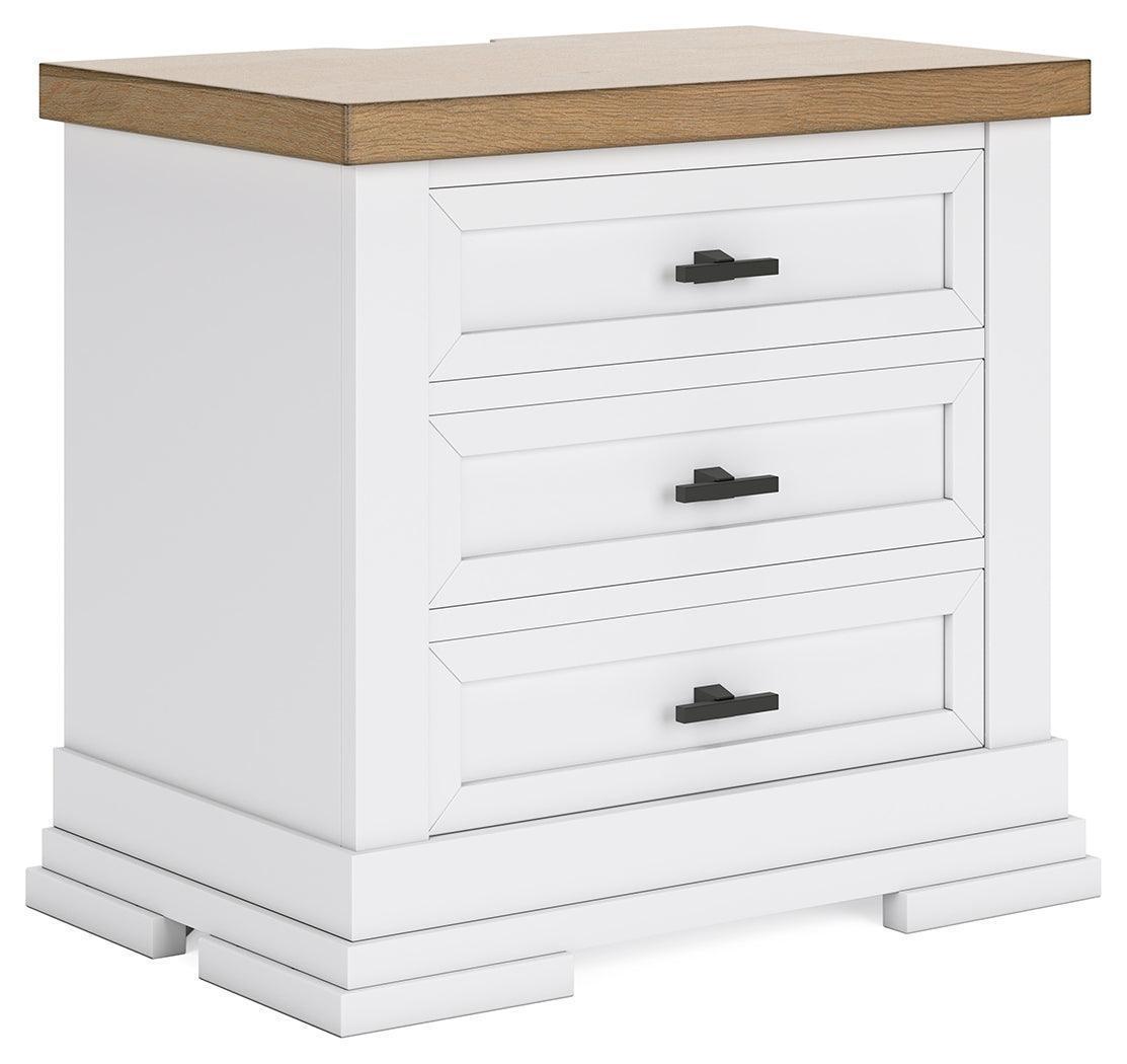 Ashbryn Two-Tone White and Natural Nightstand with Charging Ports