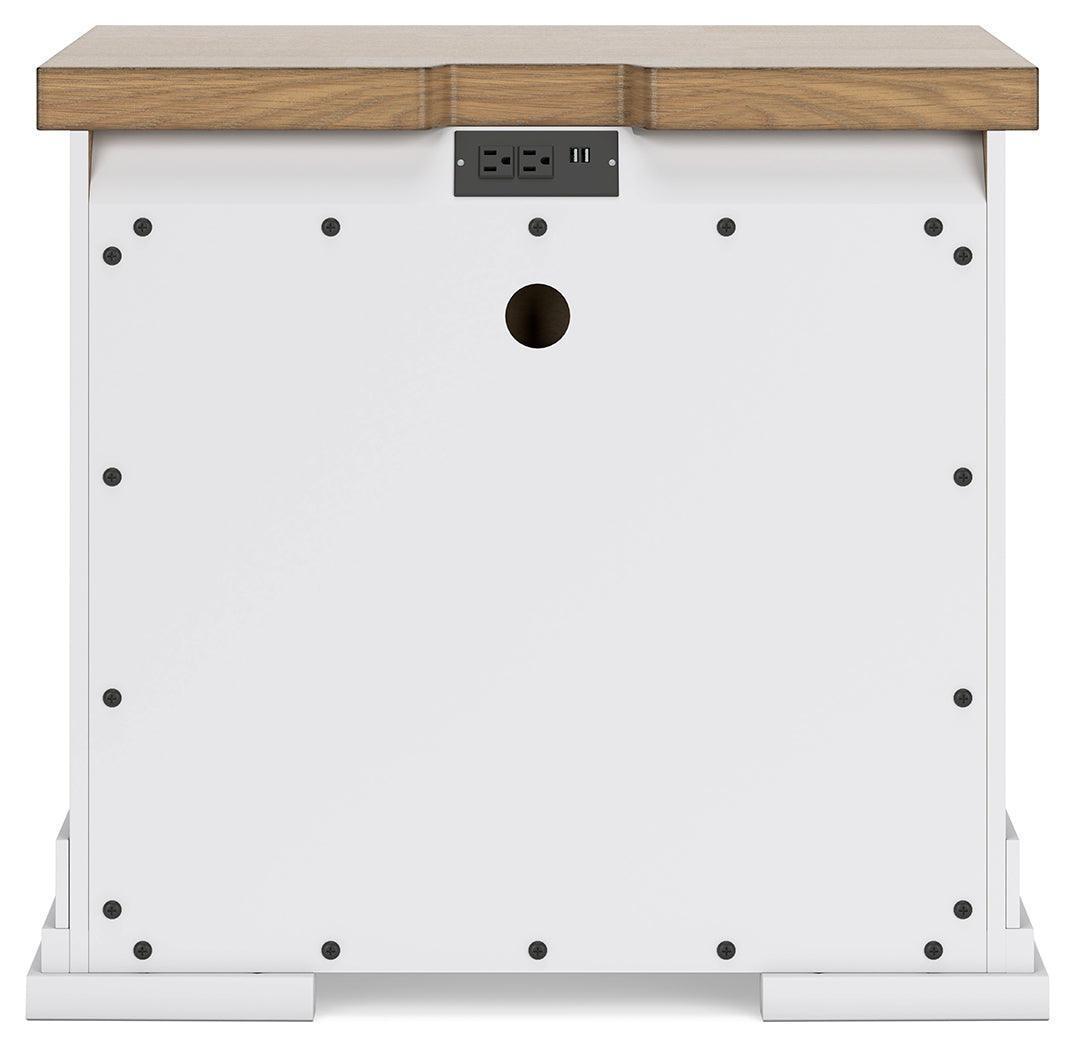 Ashbryn Two-Tone White and Natural Nightstand with Charging Ports