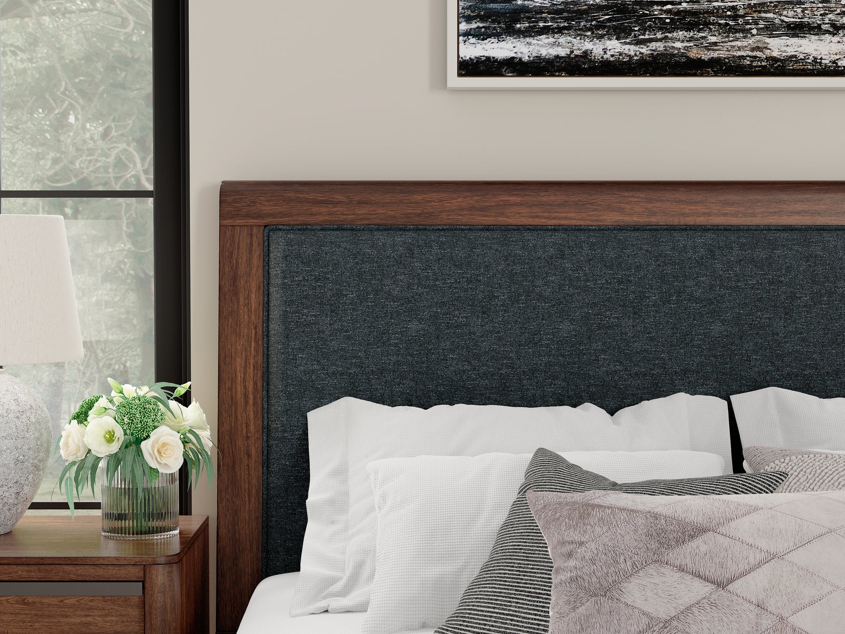 Dilenno Dark Brown King Upholstered Panel Bed