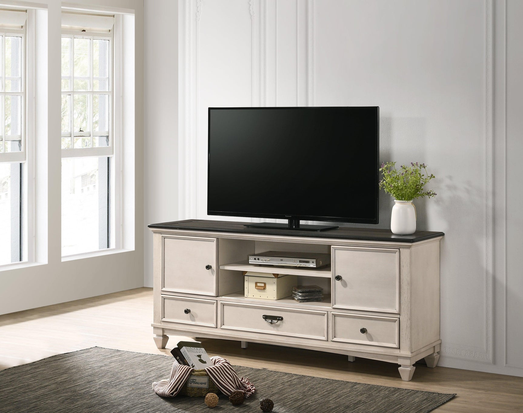 Sawyer Cream/Brown Modern And Classic Wood King Panel Bed - Ella Furniture