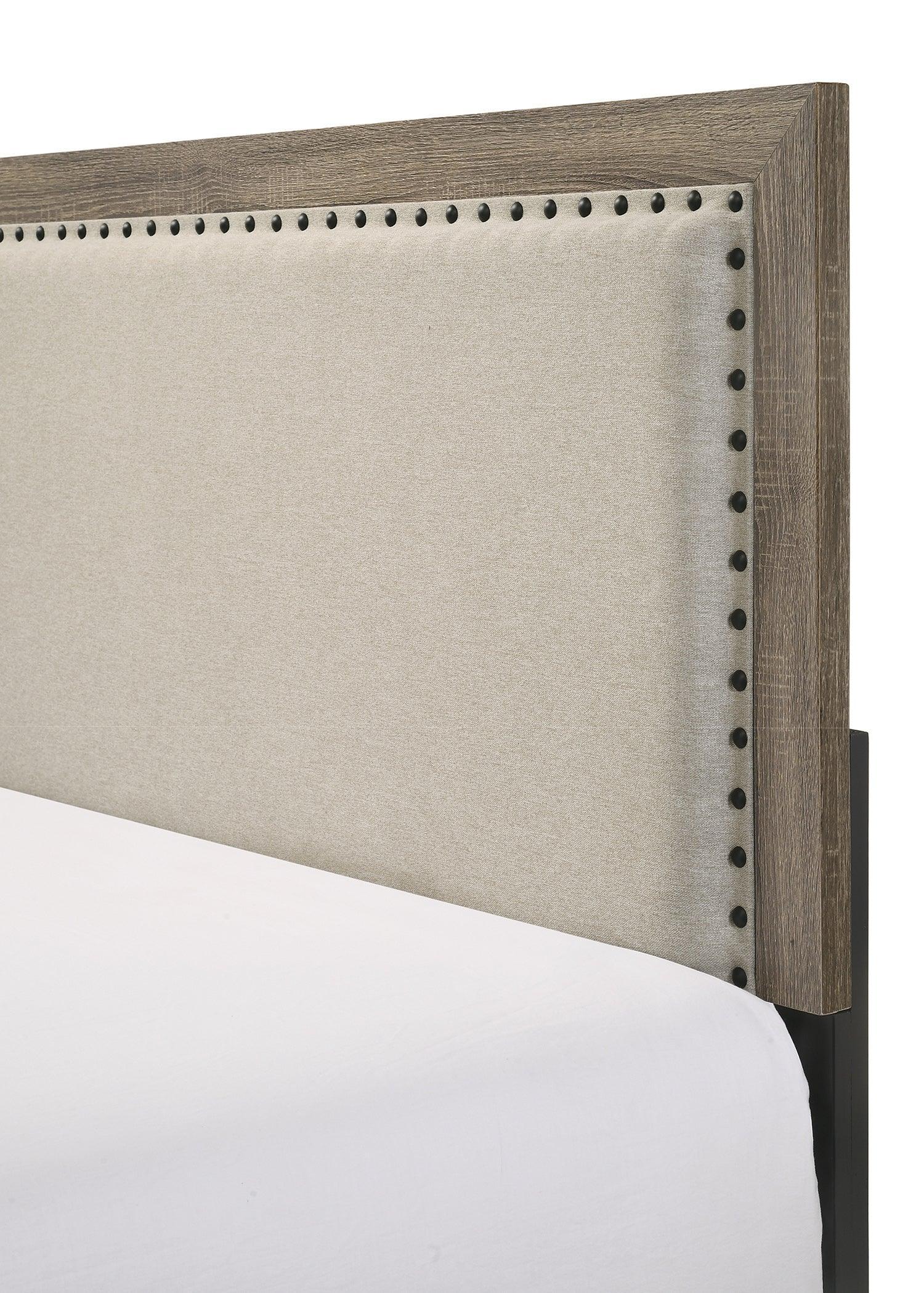 Millie Grey Contemporary Solid Wood And Veneers Fabric Panel Upholstered Queen Bed - Ella Furniture