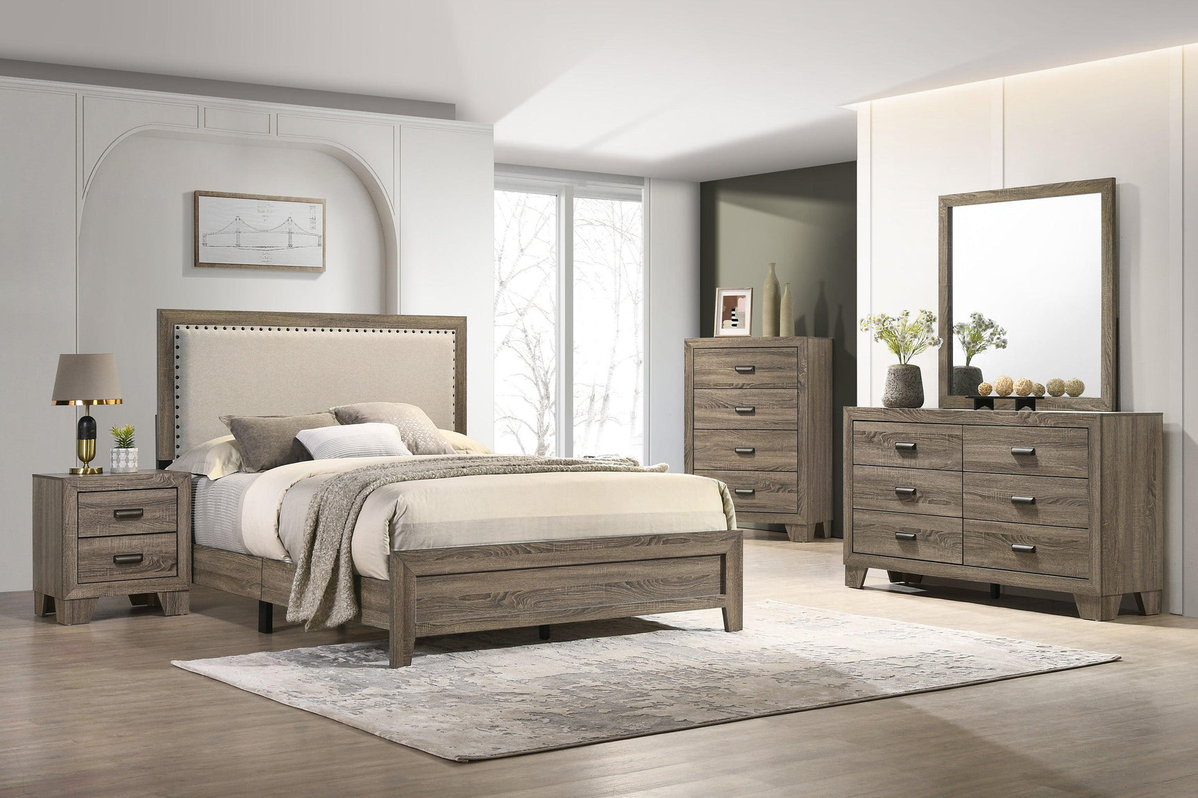 Millie Grey Contemporary Solid Wood And Veneers Fabric Panel Upholstered King Bed - Ella Furniture