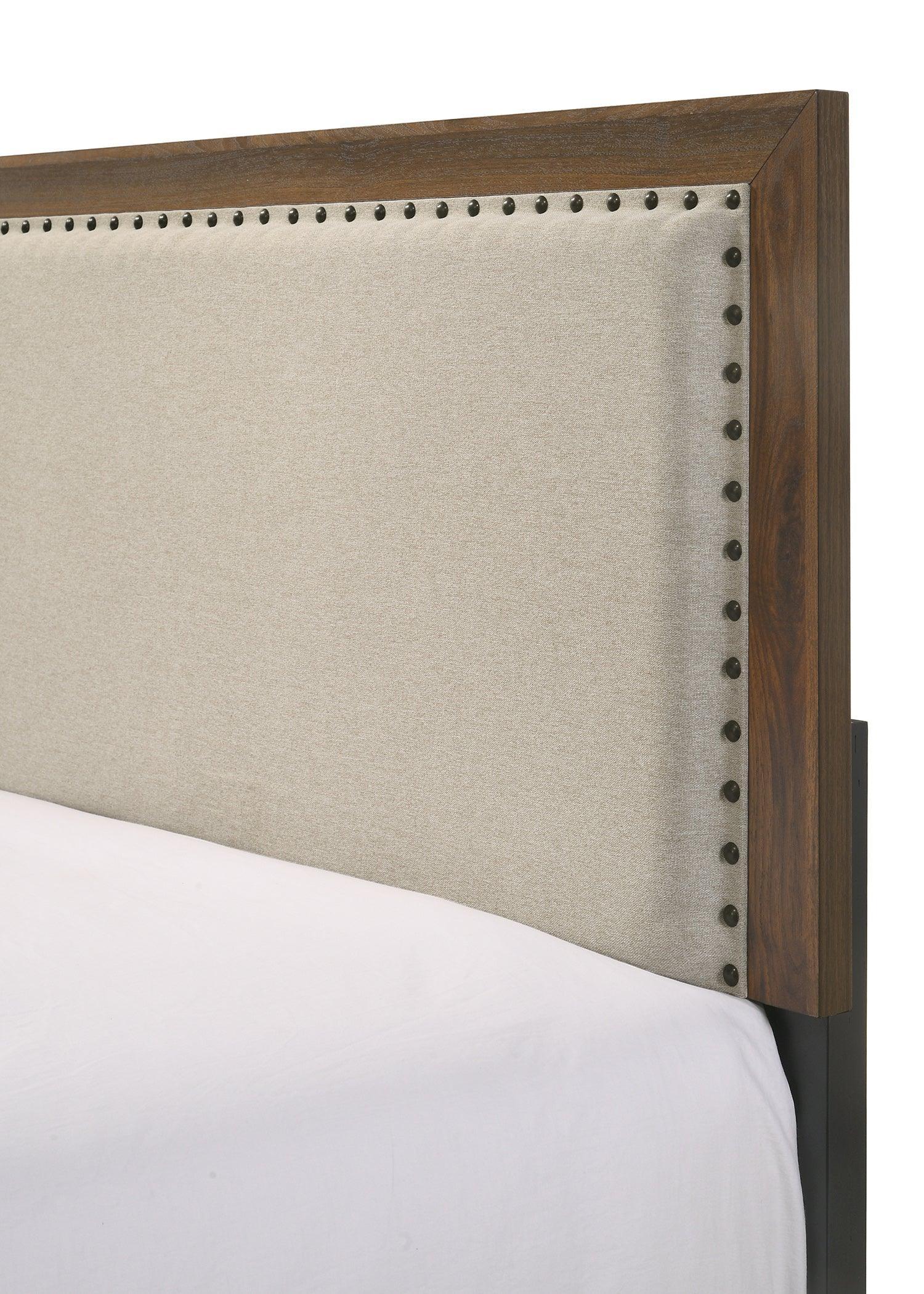 Millie Brown Contemporary Solid Wood And Veneers Fabric Panel Upholstered King Bed - Ella Furniture